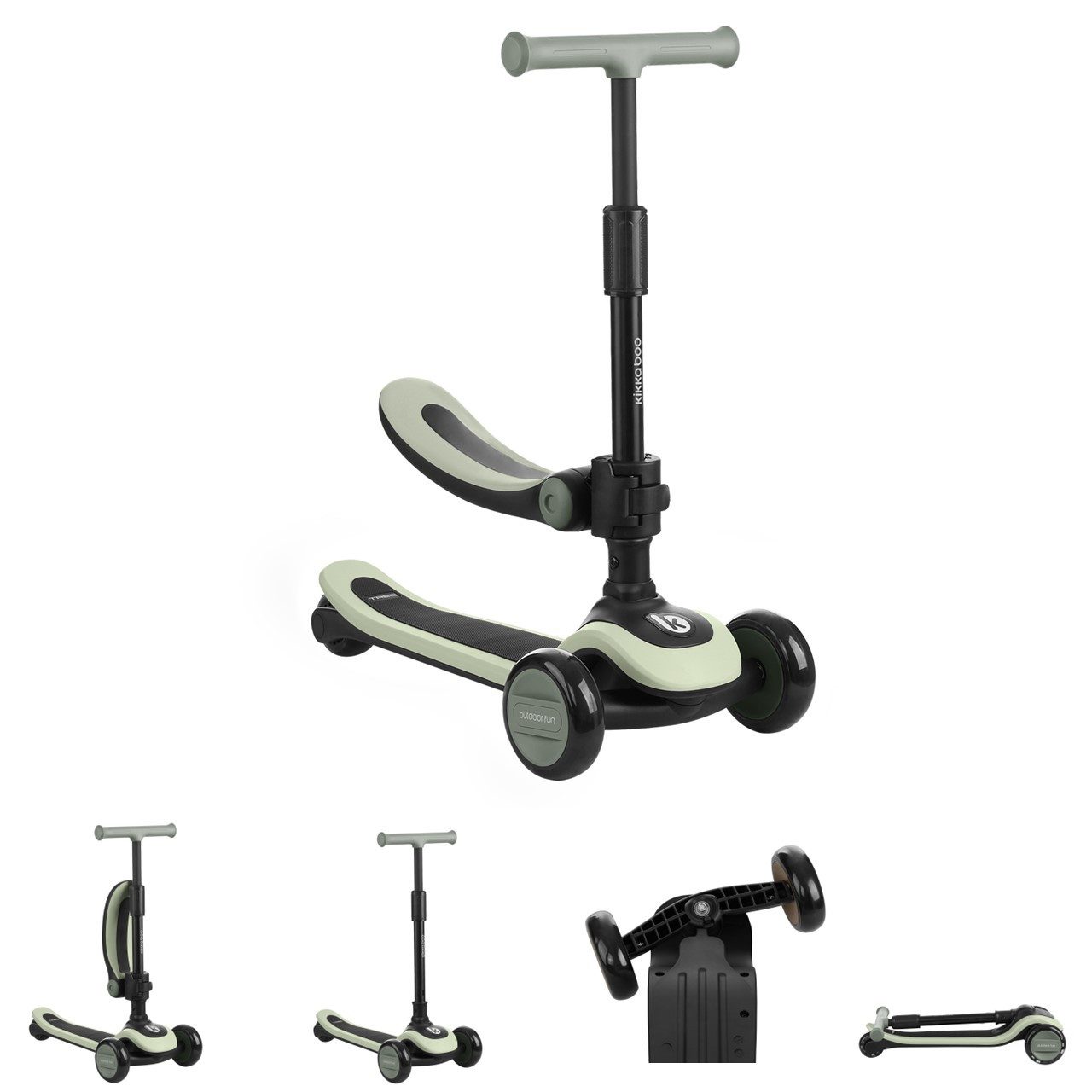 Kikkaboo Dreirad Kinderroller 2 in 1 Treo, Laufrad, Sitz, faltbar, Lenkerhöhe verstellbar