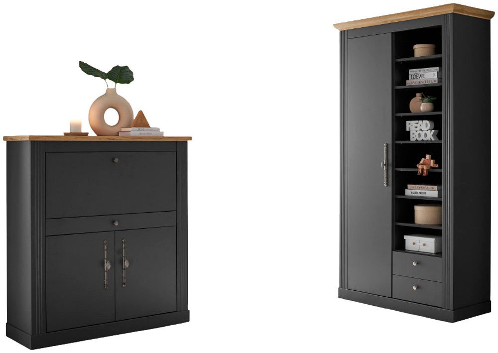 OTTO home Büromöbel-Set Westminster, wohnliches Home-Office, Büro in zwei Farben verfügbar, (Set, 2-tlg), enthält Sekretär und Stauraumschrank im Landhausstil, mit Kabelkanal