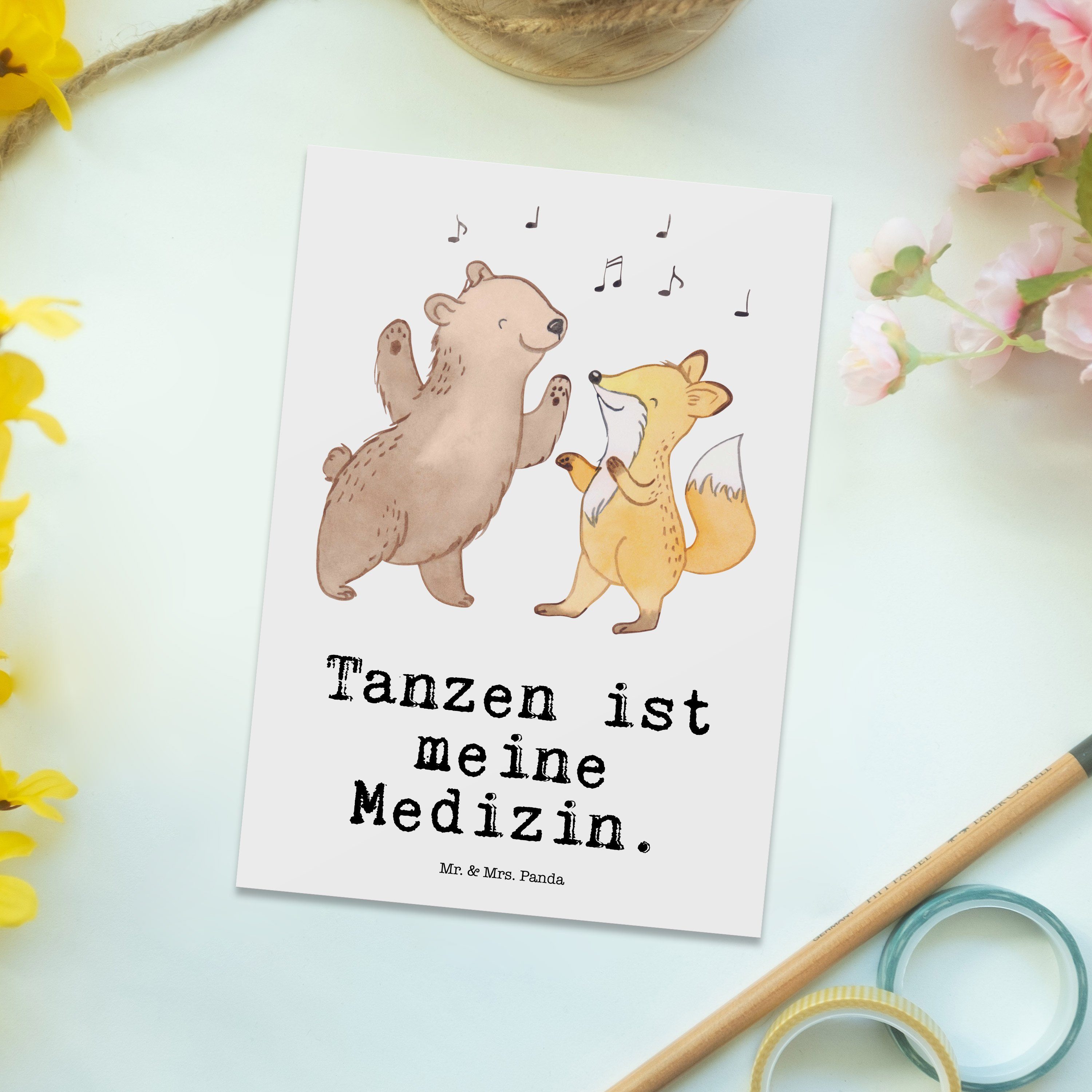 Mr. & Mrs. Panda - Weiß Medizin Einl Grußkarte, Hase Postkarte Ansichtskarte, - Tanzen Geschenk