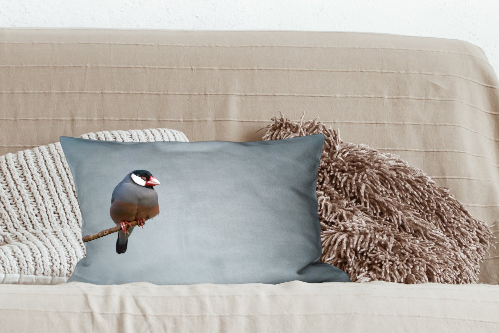 Vögel Dekokissen Zierkissen, mit Kleine Schlafzimmer schlafen MuchoWow Ast, einem Füllung, auf Wohzimmer Dekokissen Dekoration,