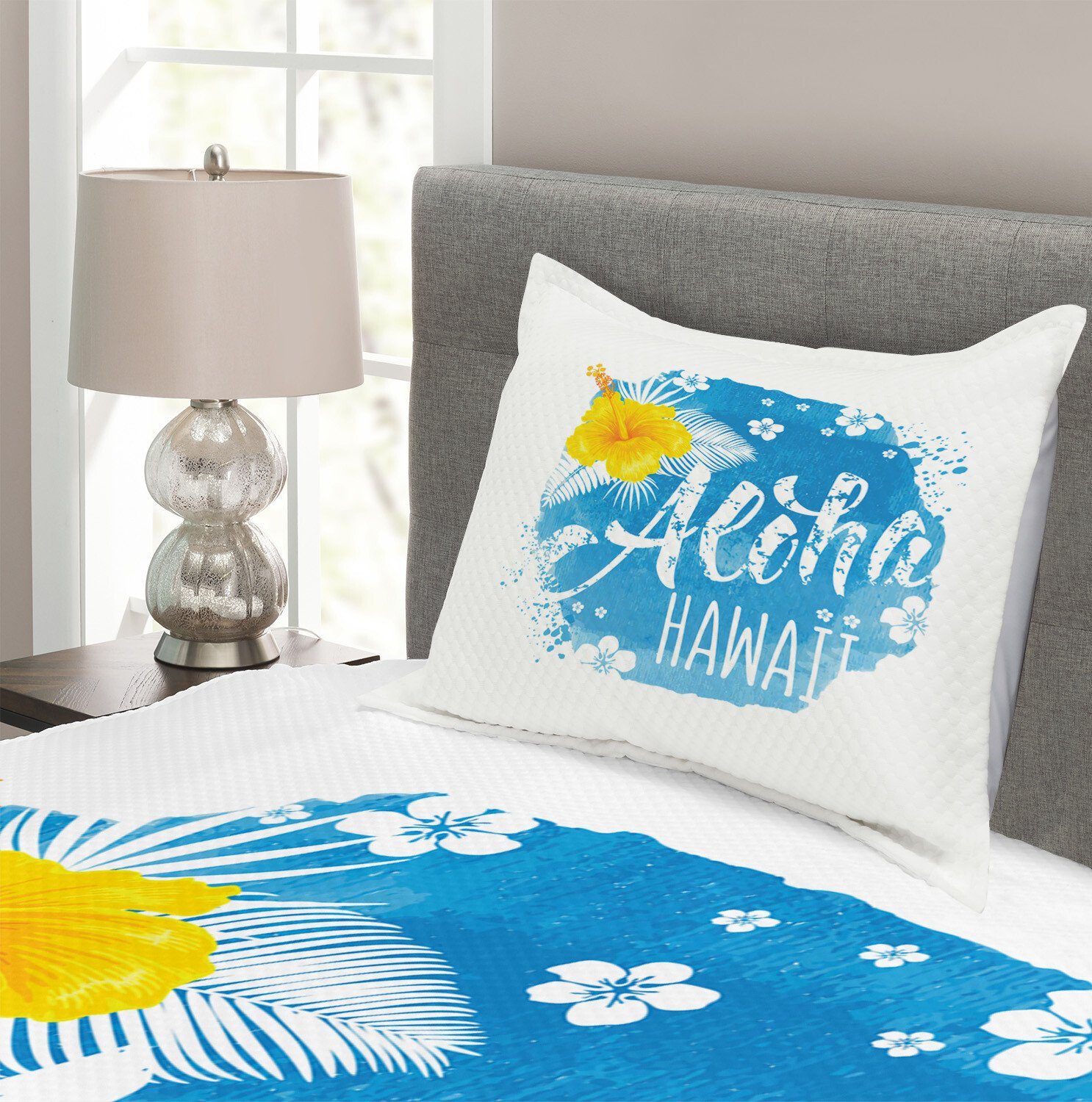 Abakuhaus, Tagesdecke Blüten Knospen Aloha und Waschbar, Kissenbezügen Abstrakte Set mit