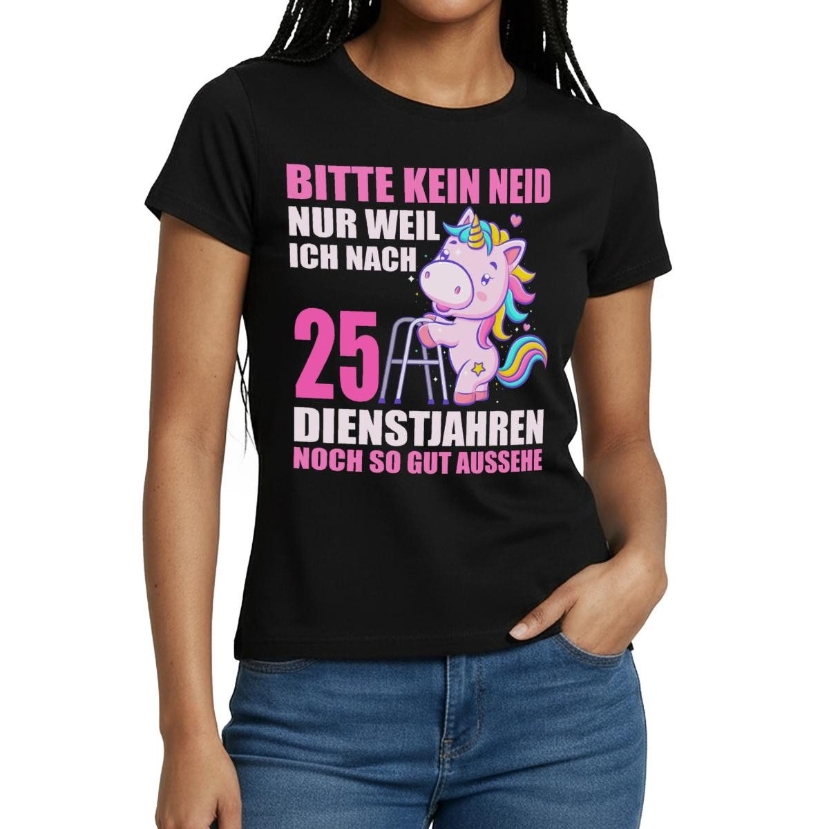 T-Shirt 25 Jahre Im Dienst Einhorn Dienstjubiläum Frauen T-Shirt