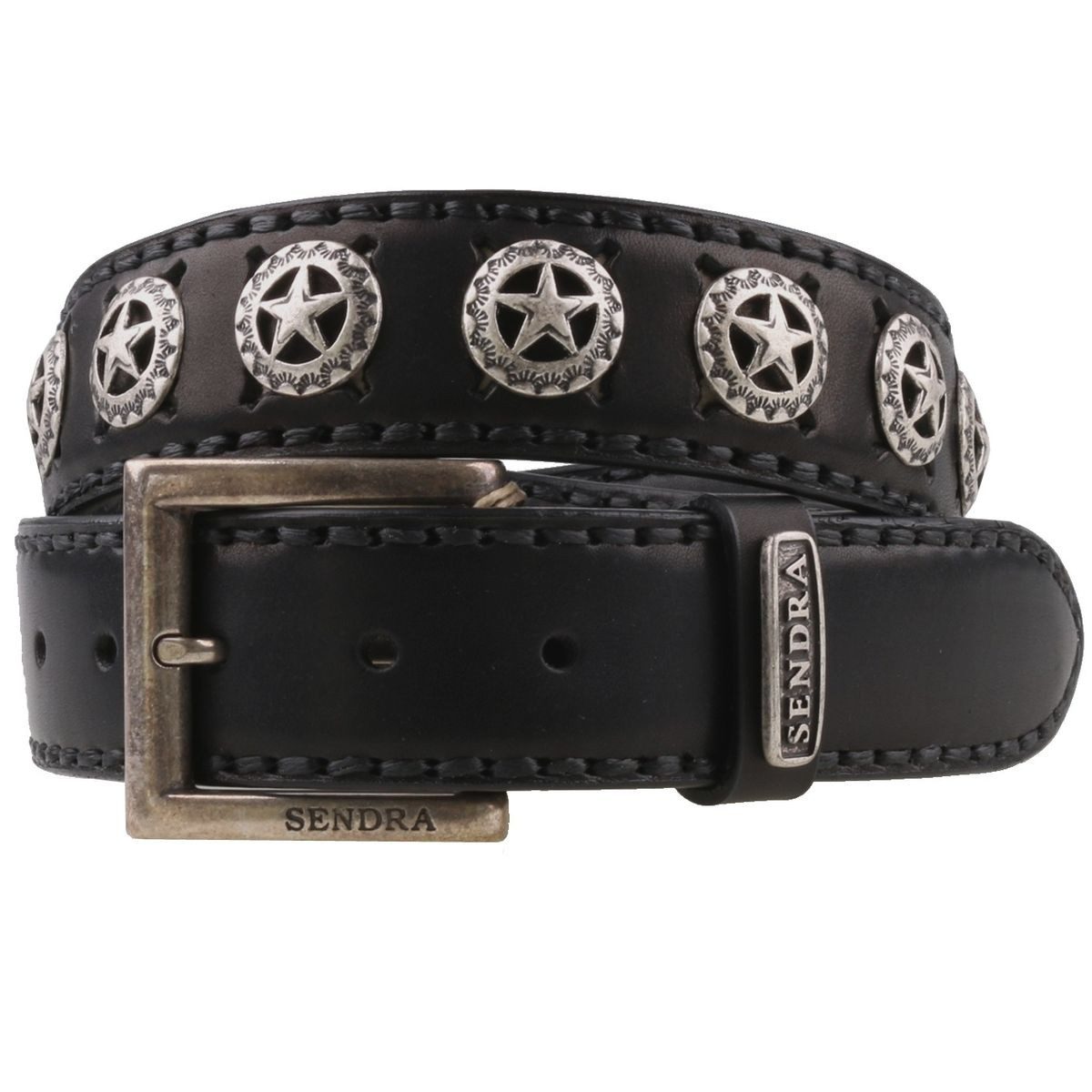 Sendra Boots Ledergürtel 8519-Black Sendra Leder Gürtel mit Metall-Conchos mit Stern.