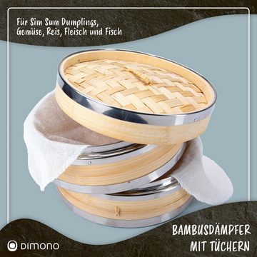 Dimono Dampfgaraufsatz Bambus-Dämpfer mit Deckel, 2-Etagen Reiskocher Bambusgarer