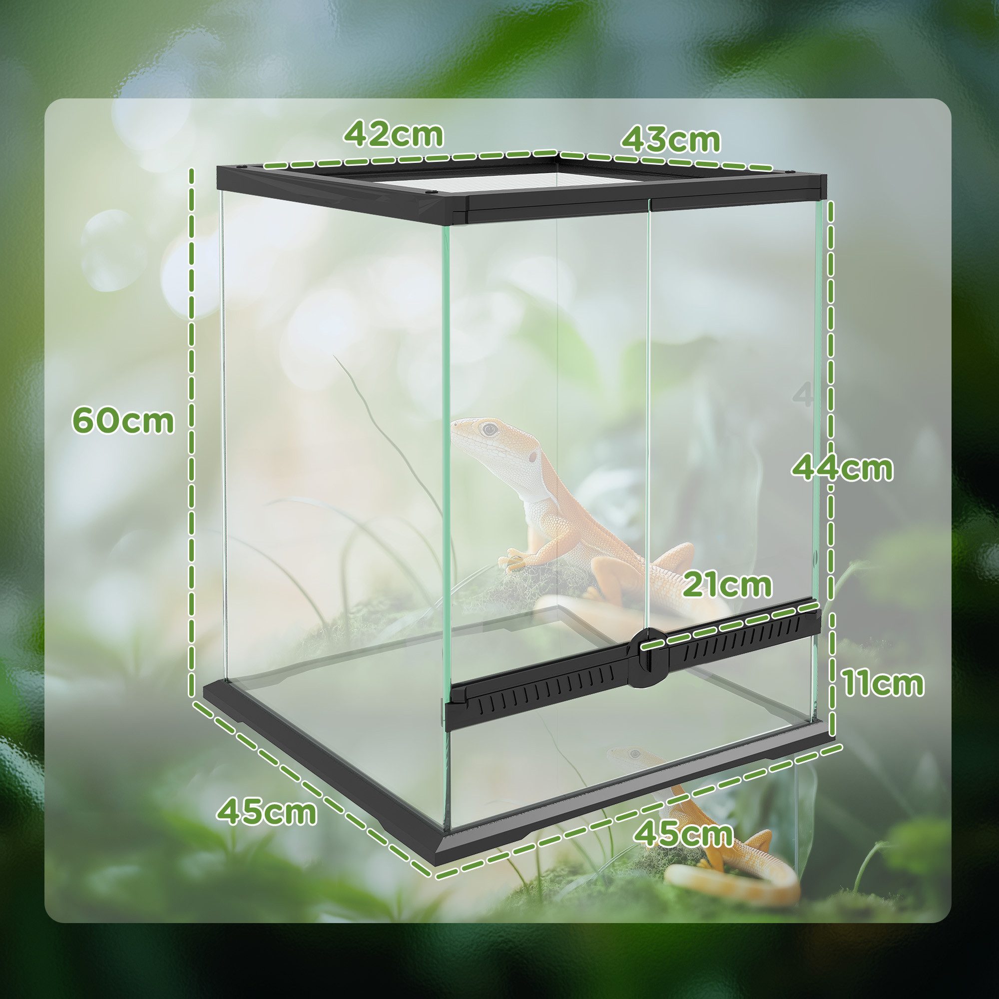PawHut Terrarium mit Anti-Flucht-Design, Belüftung 120L, mit Kabelmanagement, für Reptilien, Schwarz