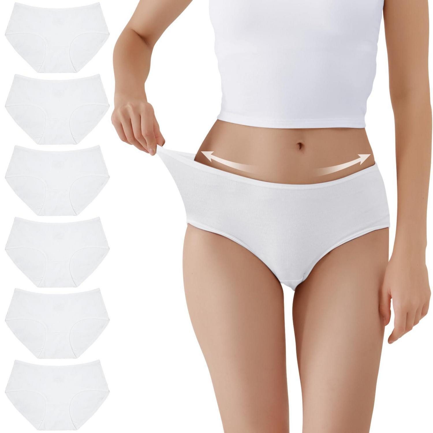 LuxusKollektion Slip Unterwäsche Damen 6er Pack Slips Baumwolle XS weiß