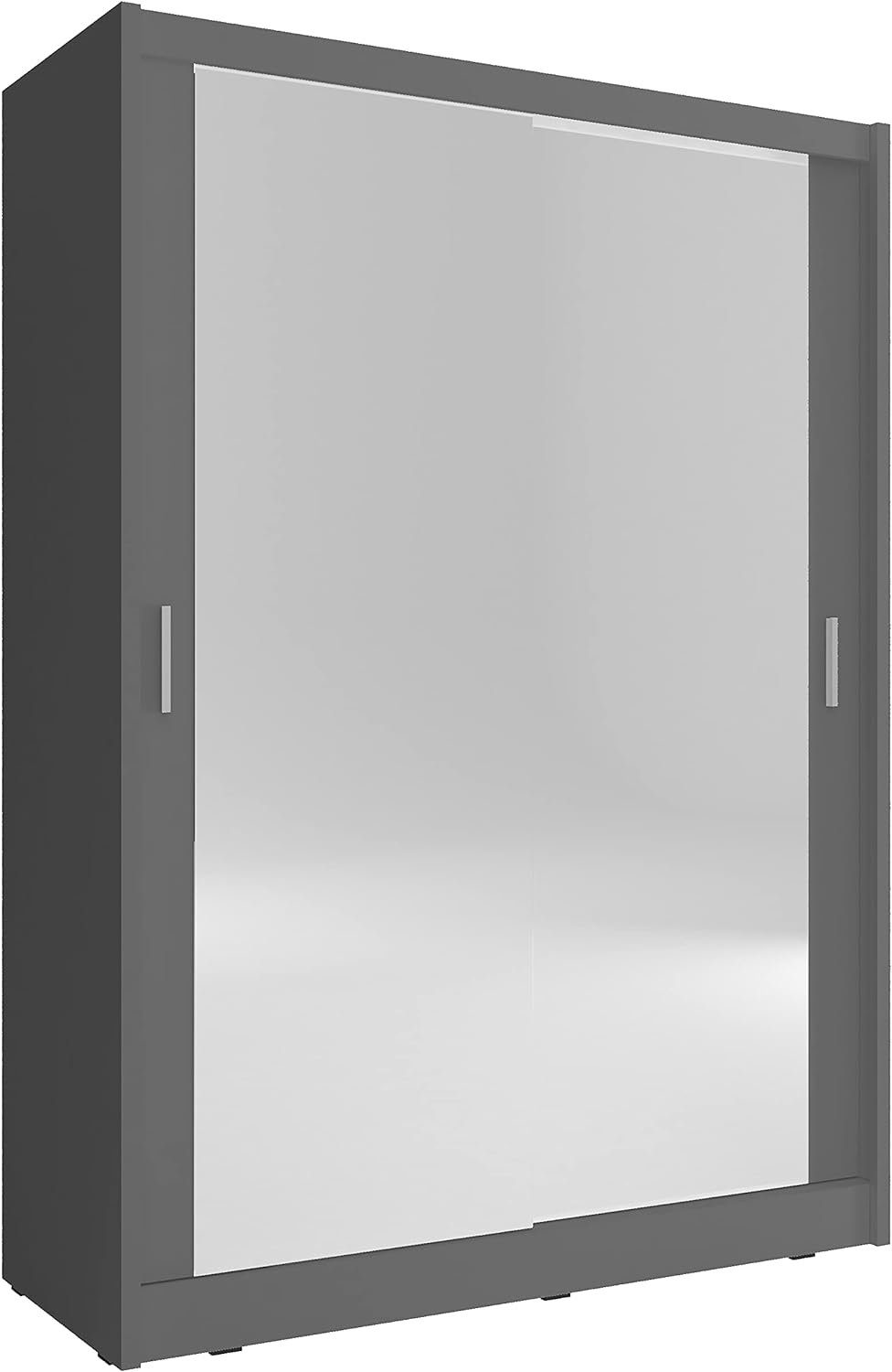 MOEBLO Kleiderschrank Borneo A2 (Wohnzimmerschrank 2-türig Schrank Gaderobe Schiebtüren, mit 2 Spiegel Schwebetürenschrank mit Einlegeböden und Kleiderstange) (BxHxT): 130/150x200x60cm Graphit