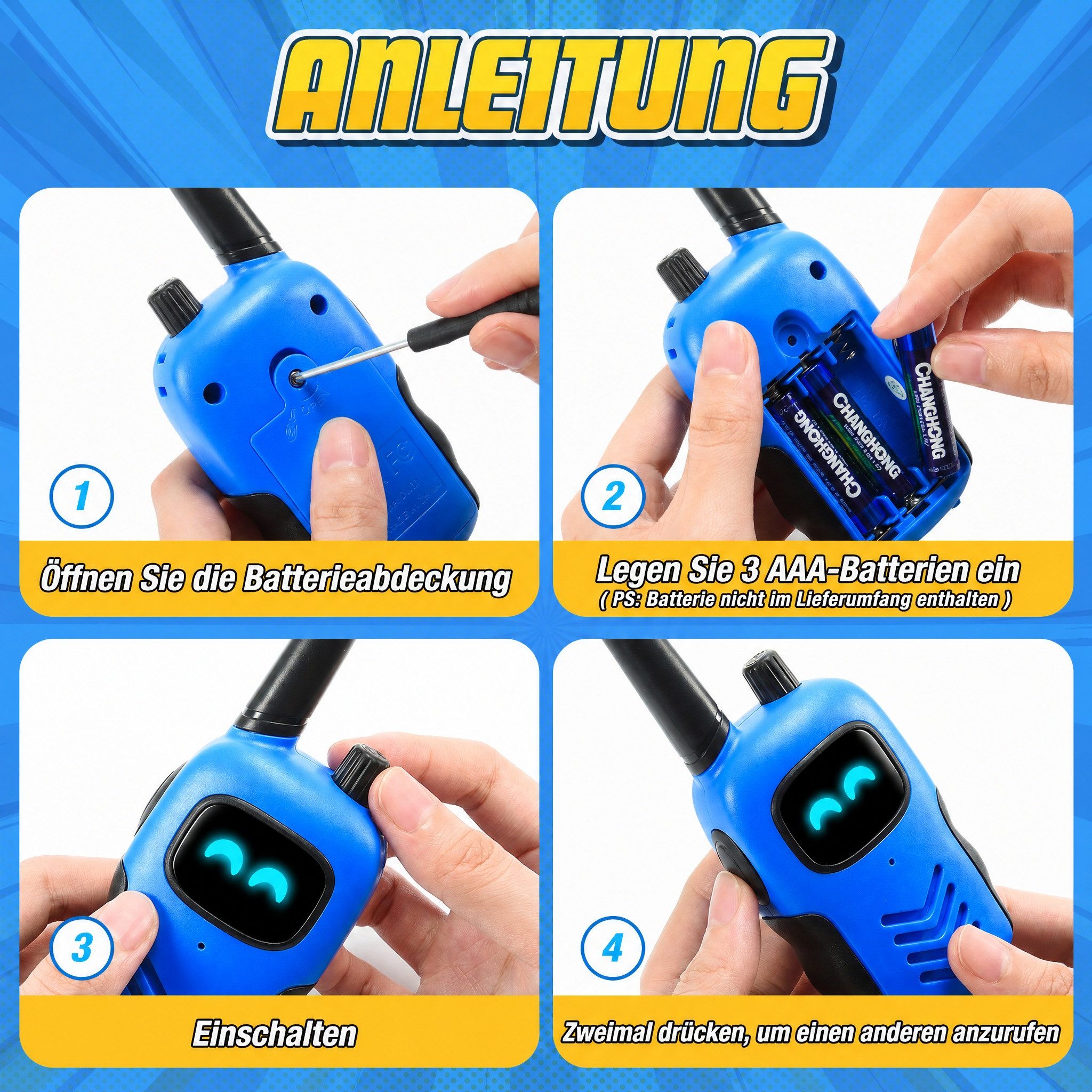 Wootoy Walkie Talkie Funkgeräte Kinder Roboter-Walkie-Talkies Spielzeug, (mit Reichweite von bis zu ca. 300 m unter geeigneten Bedingungen, 2-St., Push-to-Talk-Bedienung unkomplizierte Nutzung für Kinder ab 3 Jahren), in Geschenkbox ideal für Indoor- und Outdoor-Abenteuer