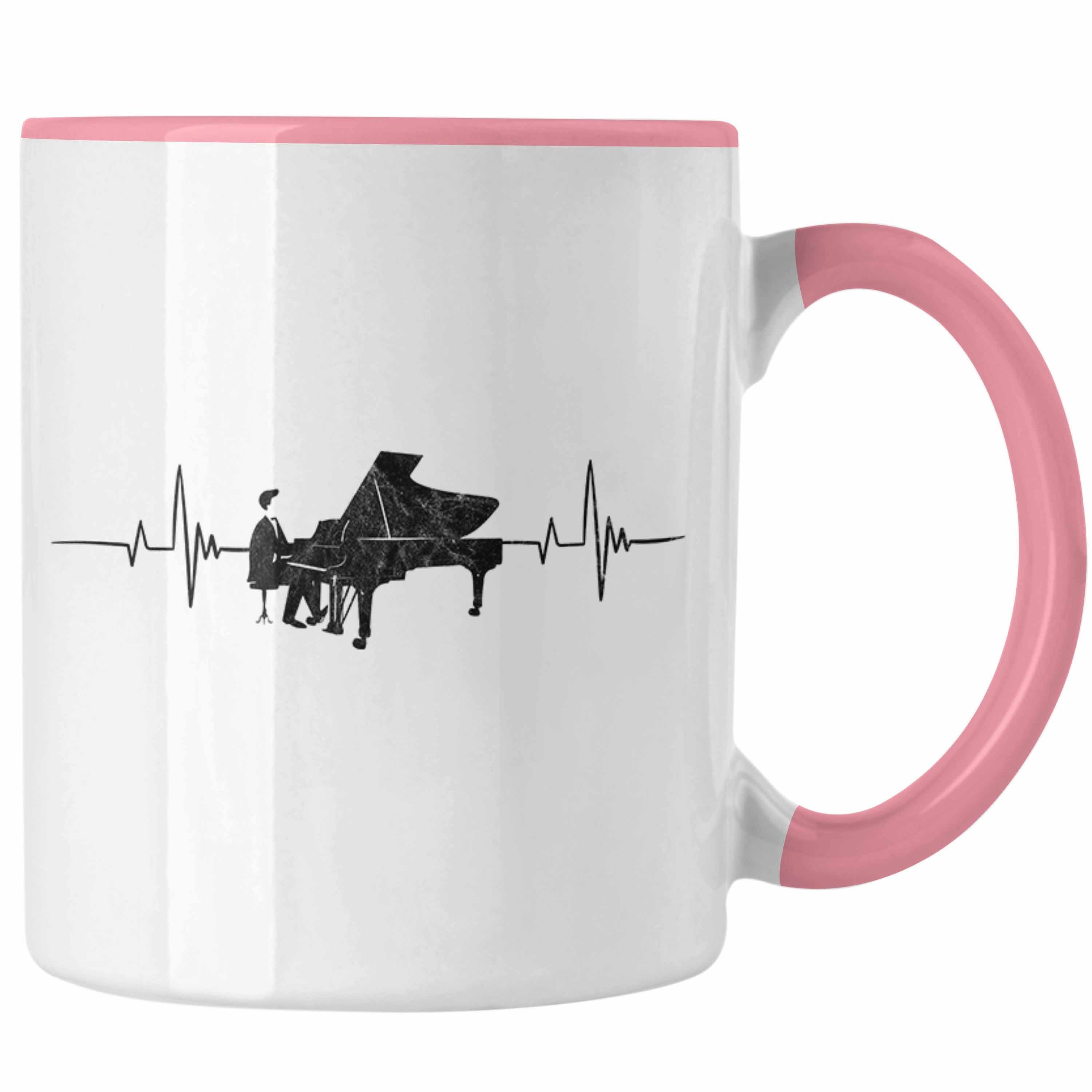 Trendation Tasse Tasse Piano Geschenkidee für Klavierspieler Flügel-Motiv Herzschlag Rosa