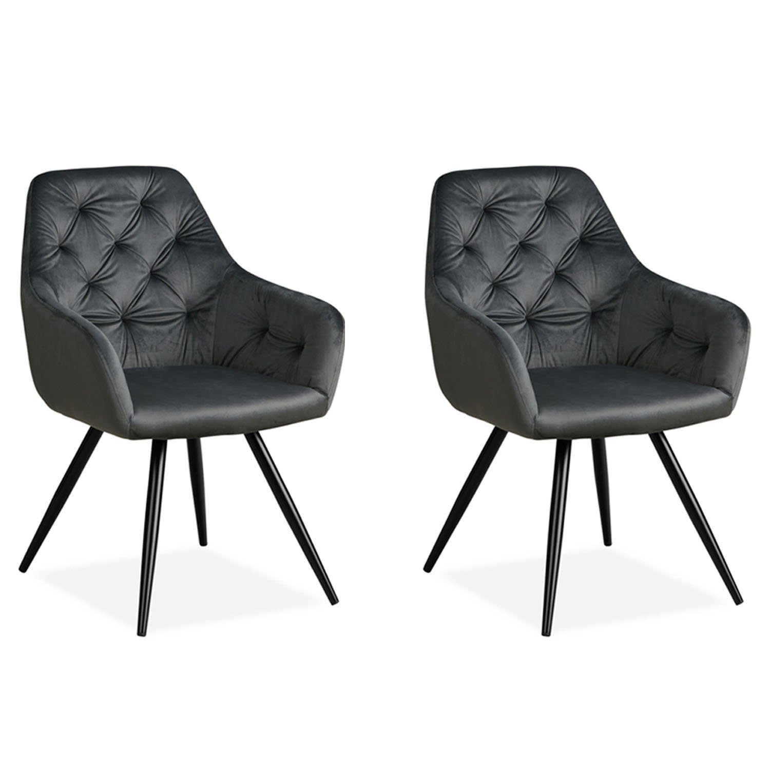 Homestyle4u Esszimmerstuhl Stuhl 2er Set Wohnzimmerstühle Grau Samt ...