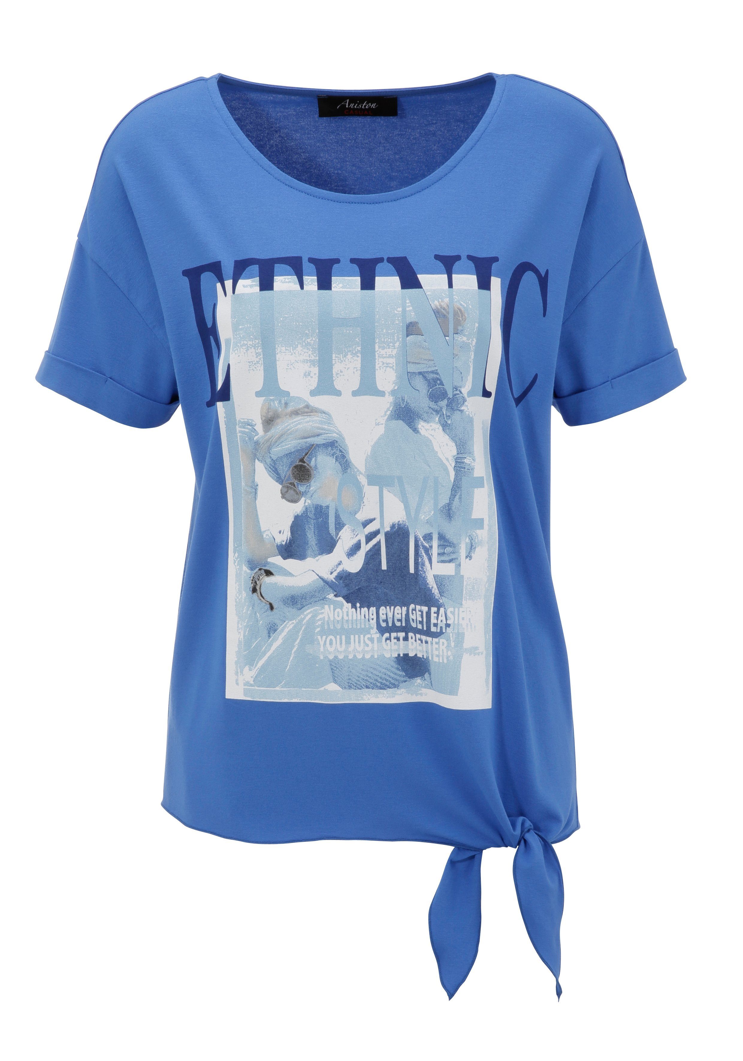 Aniston CASUAL T-Shirt mit ausdrucksstarkem Frontdruck "ethnischem" royalblau-marine-wollweiß-hellpetrol-sand-schwarz