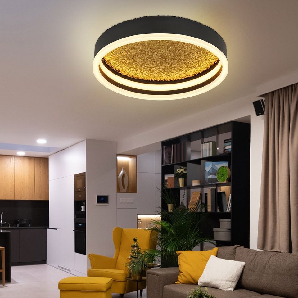 globo lighting led deckenleuchte, led-leuchtmittel fest verbaut,  deckenleuchte lampe wohnzimmerleuchte led gold metall schwarz-matt d