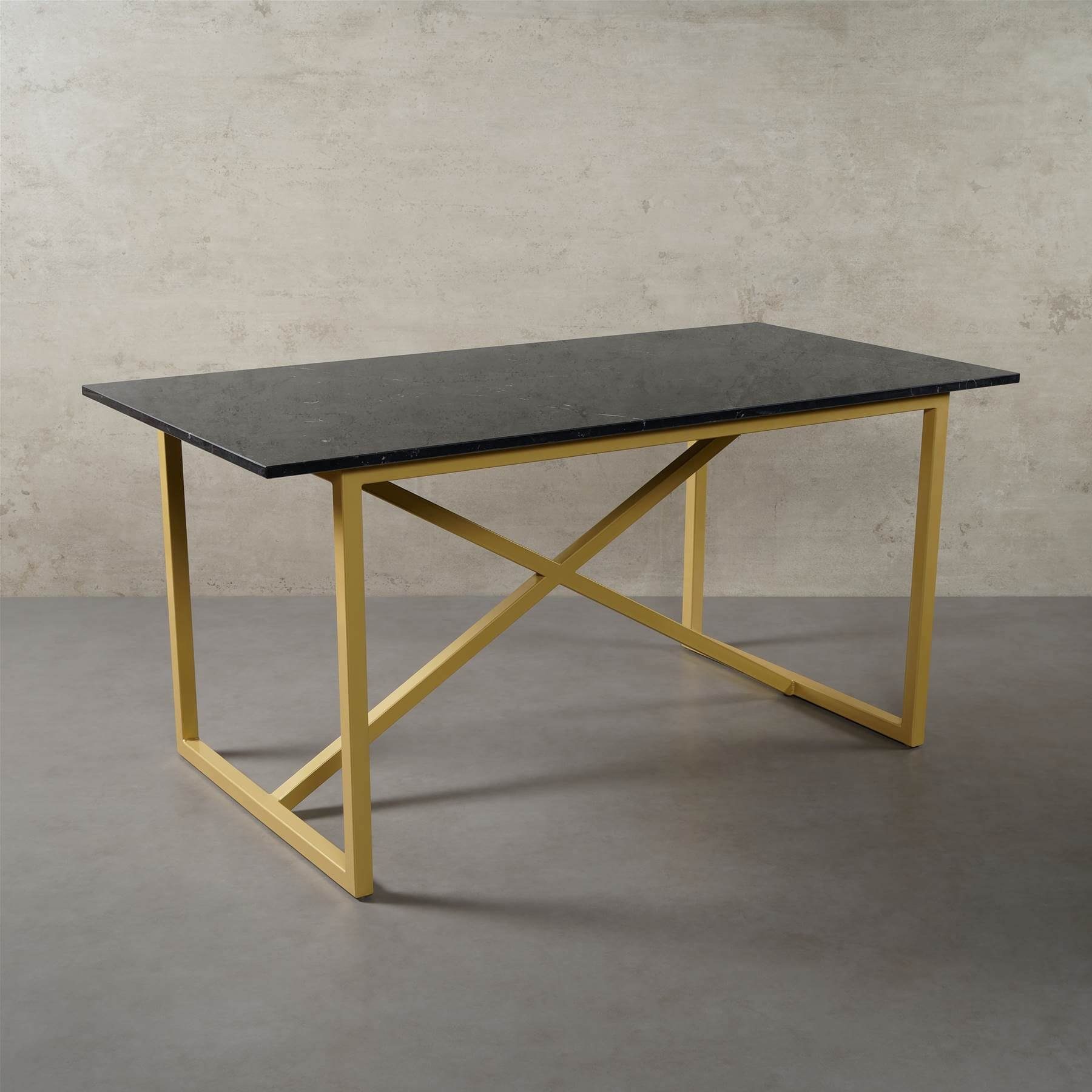 ECHTEM mit Esstisch MAGNA Esstisch & Nero MARMOR, eckig, Marquina PRAG Atelier Metallgestell, gold 200x100x75cm 160cmx80cmx75cm