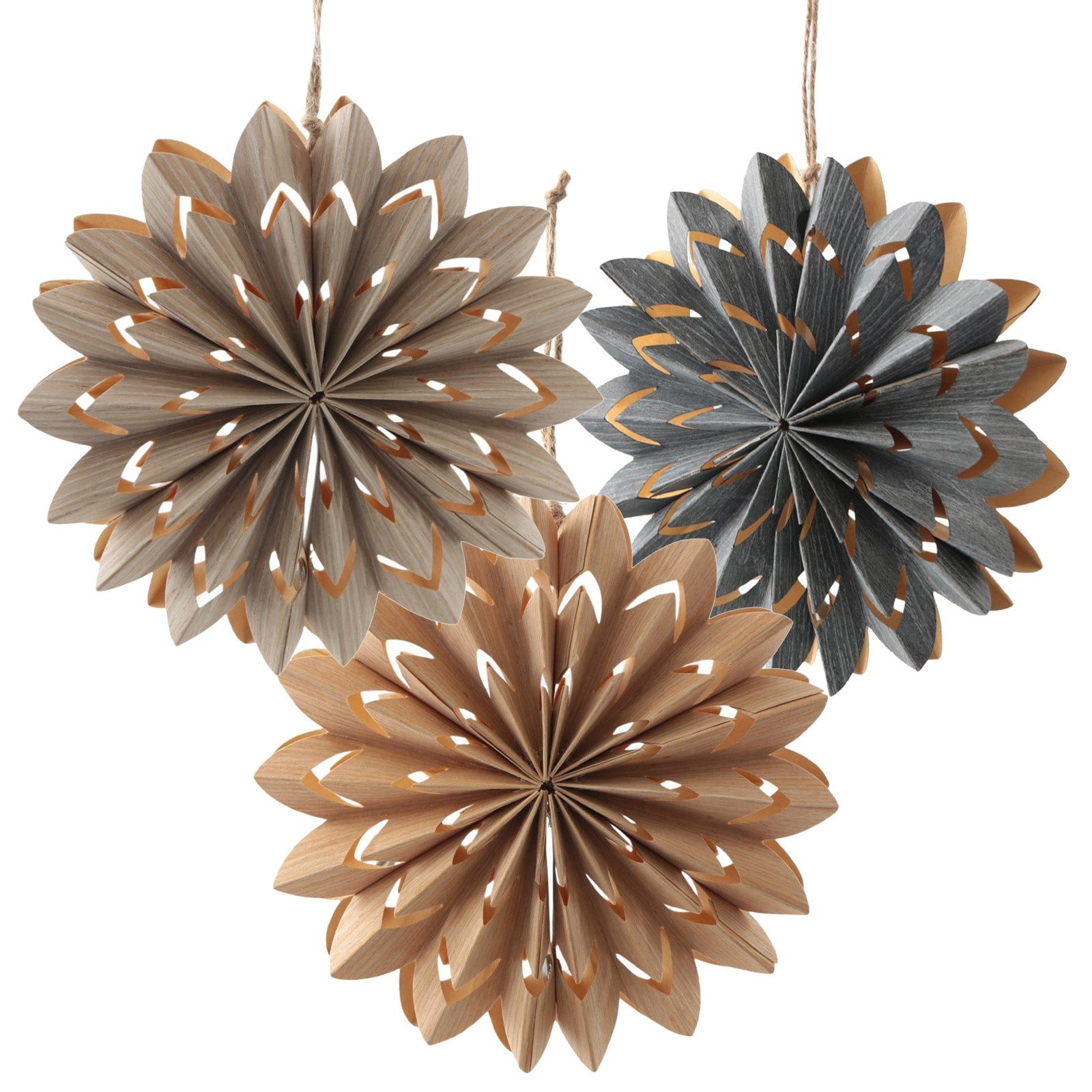 Logbuch-Verlag Dekofigur Stern-Hänger aus Papier 3er Set 15x15 cm in Naturt günstig online kaufen