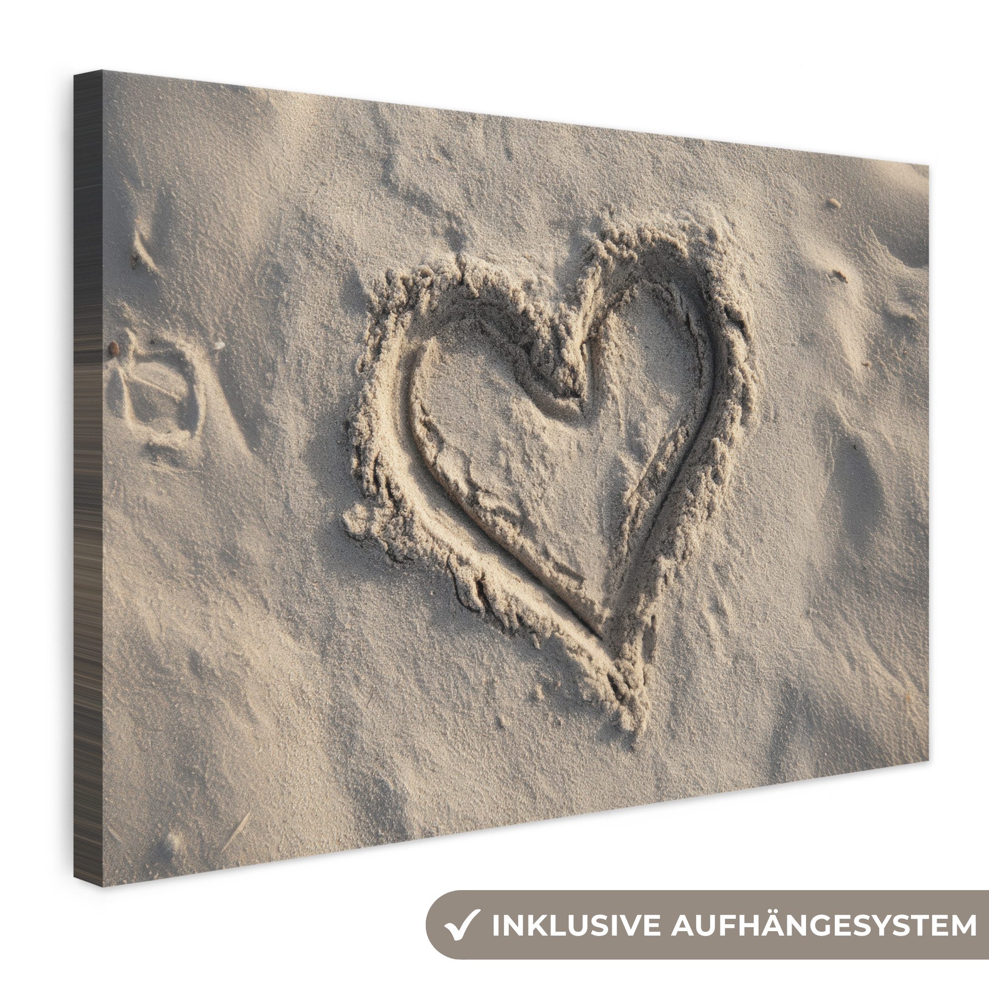 OneMillionCanvasses® Leinwandbild Herzform - Signiert - Beige - Sand, Fotodruck (1 St), Leinwand Bilder Klein, Wand Dekoration Aesthetic 30x20 cm