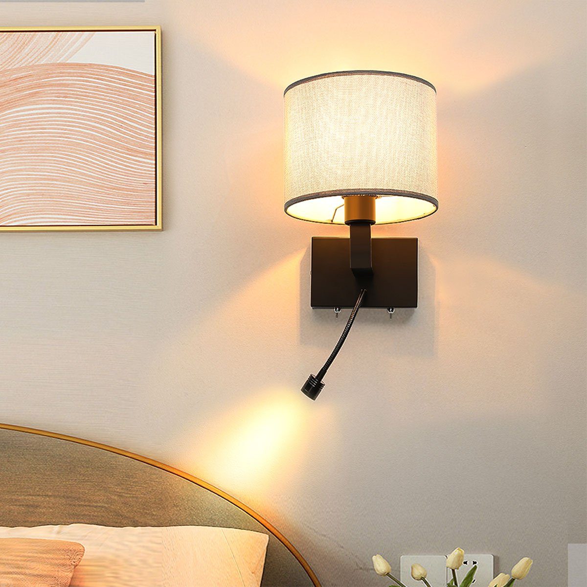oyajia Wandleuchte E27 Wandleuchte Wandlampe mit Schalter Leselampe  Bettlampe Beleuchtung, LED wechselbar, Wandleuchte aus Stoff und Metall,  Innen Wandleuchte für Schlafzimmer Wohnzimmer Lernzimmer