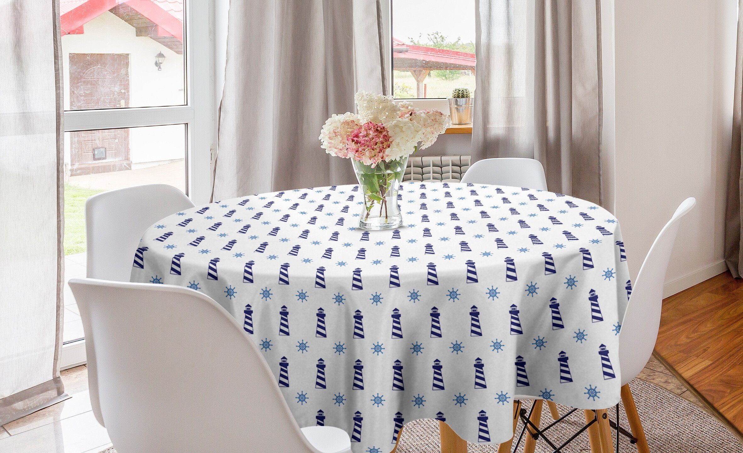 Muster Navy Esszimmer blau Abakuhaus Kreis Dekoration, für Abdeckung Tischdecke Aufwändiger Küche Aqua Tischdecke