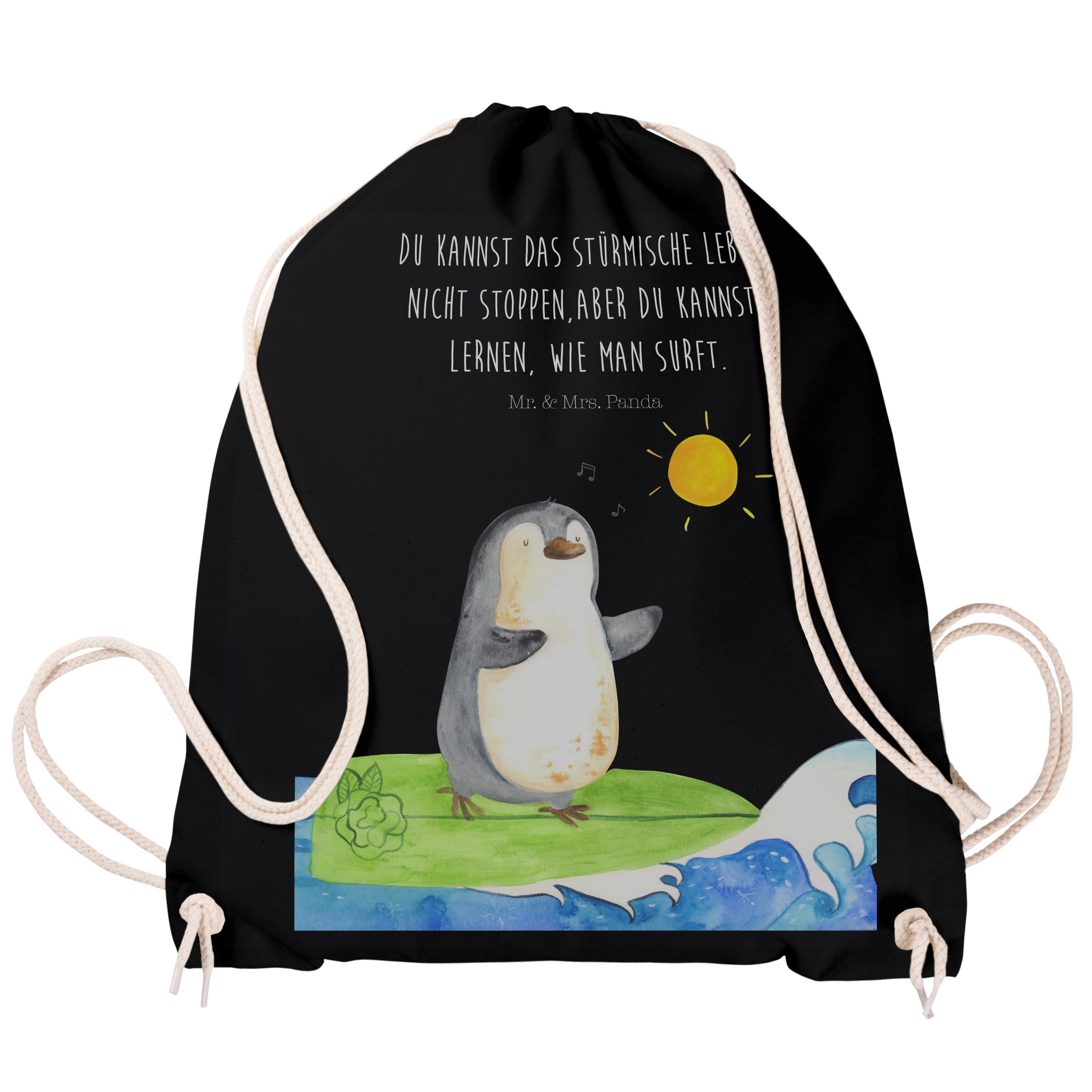 Damen Gepäck|Taschen & Rucksäcke Mr. & Mrs. Panda Sporttasche Pinguin Surfer - Schwarz - Hawaii, Portugal, Stoffbeutel, Beutel, 