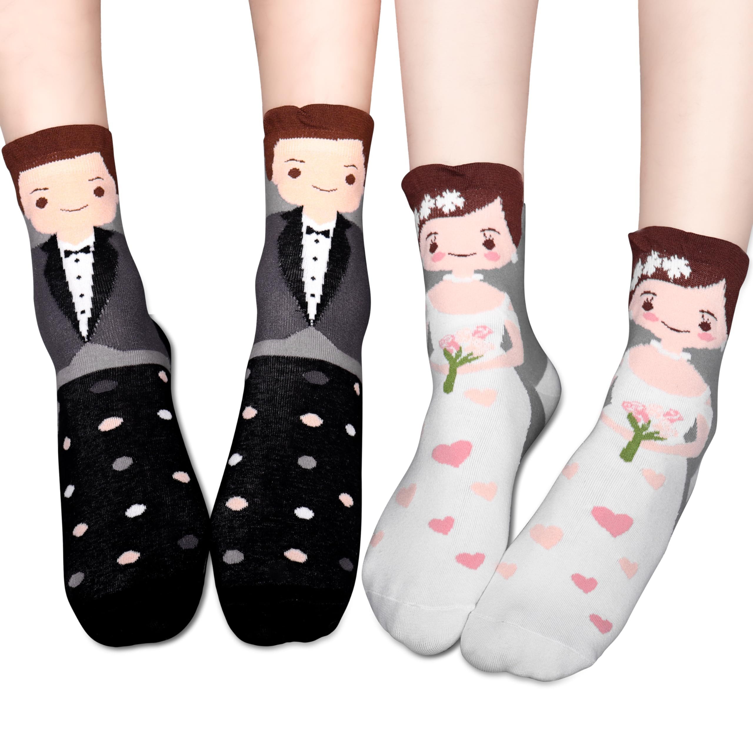 FOUORTUNATE-BEE Socken 2 Paar Socken für Paare, Brautpaar-Socken Hochzeitsgeschenk (Hochzeitsgeschenke für Brautpaar Geschenk Hochzeit Geschenke zur Hochzeit, 2-Paar)
