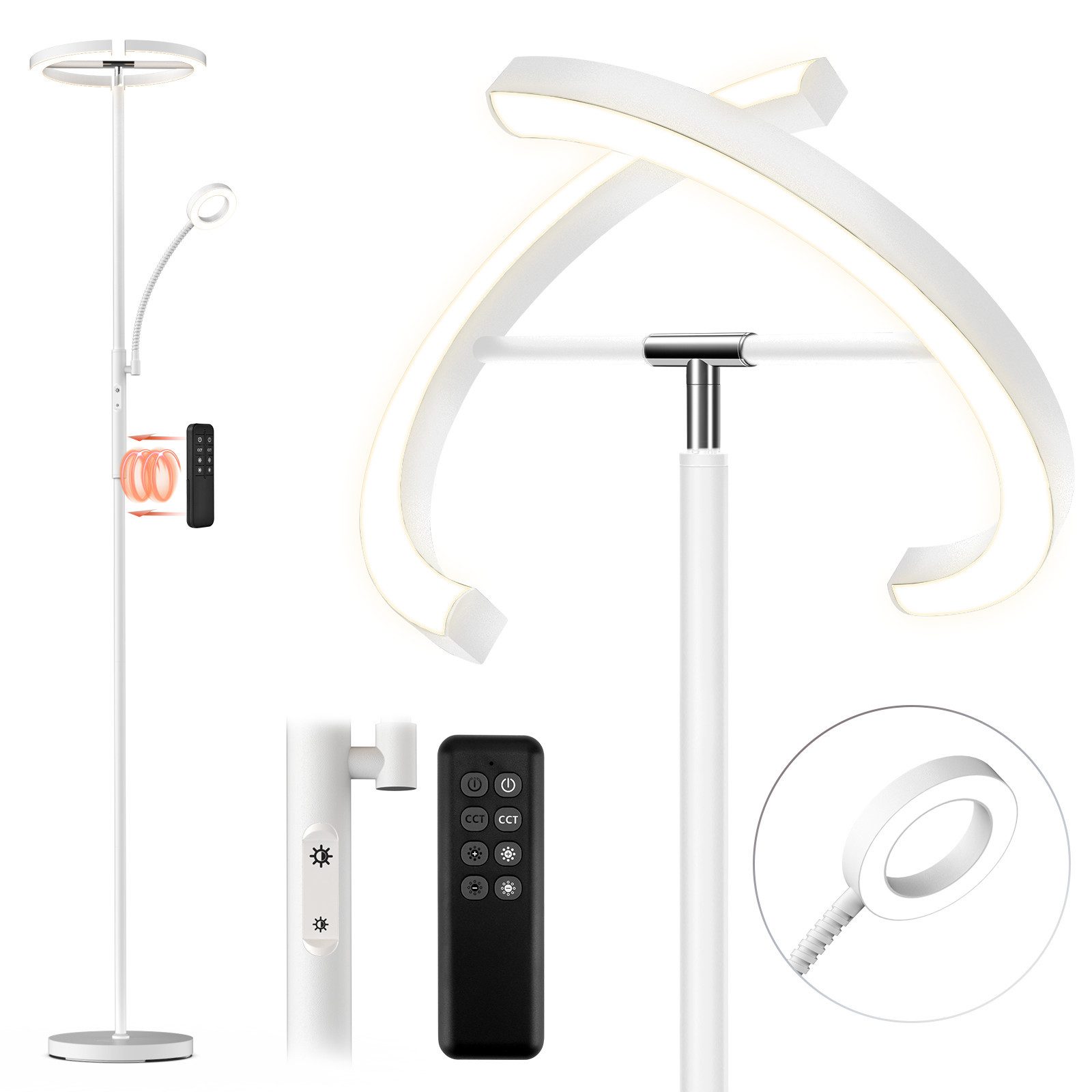 FIMEI Stehlampe 29W, mit Leseleuchte, Fernbedienung & Touch, LED fest integ günstig online kaufen