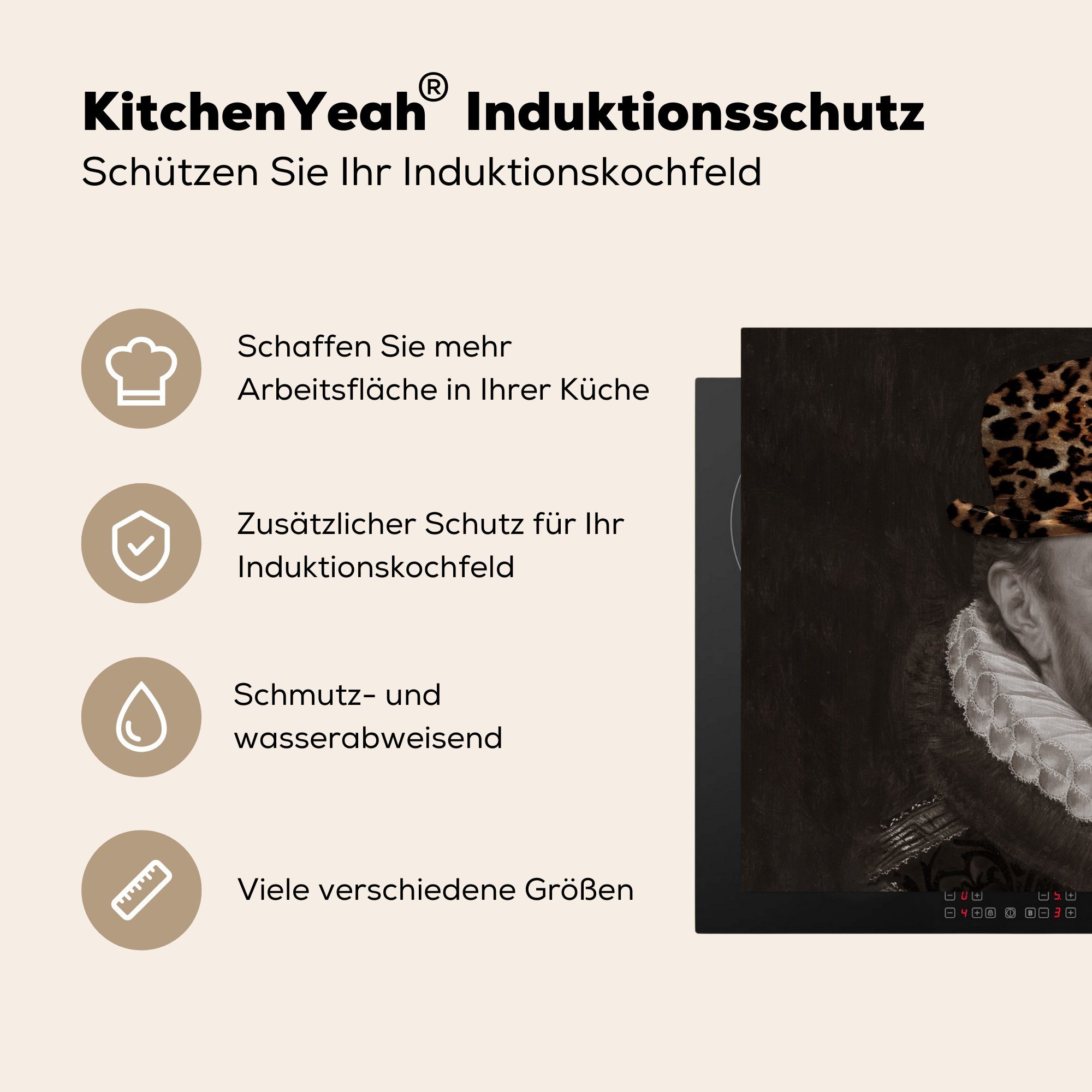 Vinyl, Oranien - 71x52 küche, die Hut, (1 MuchoWow Wilhelm Kunst cm, - Schutz Induktionskochfeld von Ceranfeldabdeckung tlg), Herdblende-/Abdeckplatte für