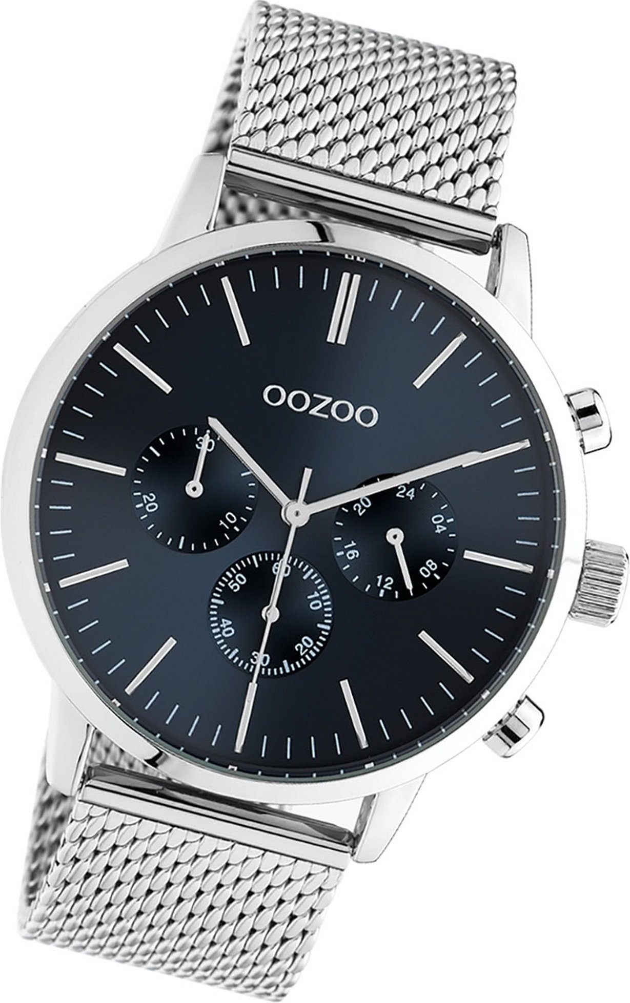 OOZOO Quarzuhr Oozoo Edelstahl Unisex Uhr 10911 Analog, Damen, Herrenuhr  Edelstahlarmband silber, rundes Gehäuse, groß (45mm)