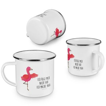 Mr. & Mrs. Panda Becher Flamingo Yoga - Weiß - Geschenk, Achtsamkeit, Emaille Campingbecher, Emaille, Liebevolles Design