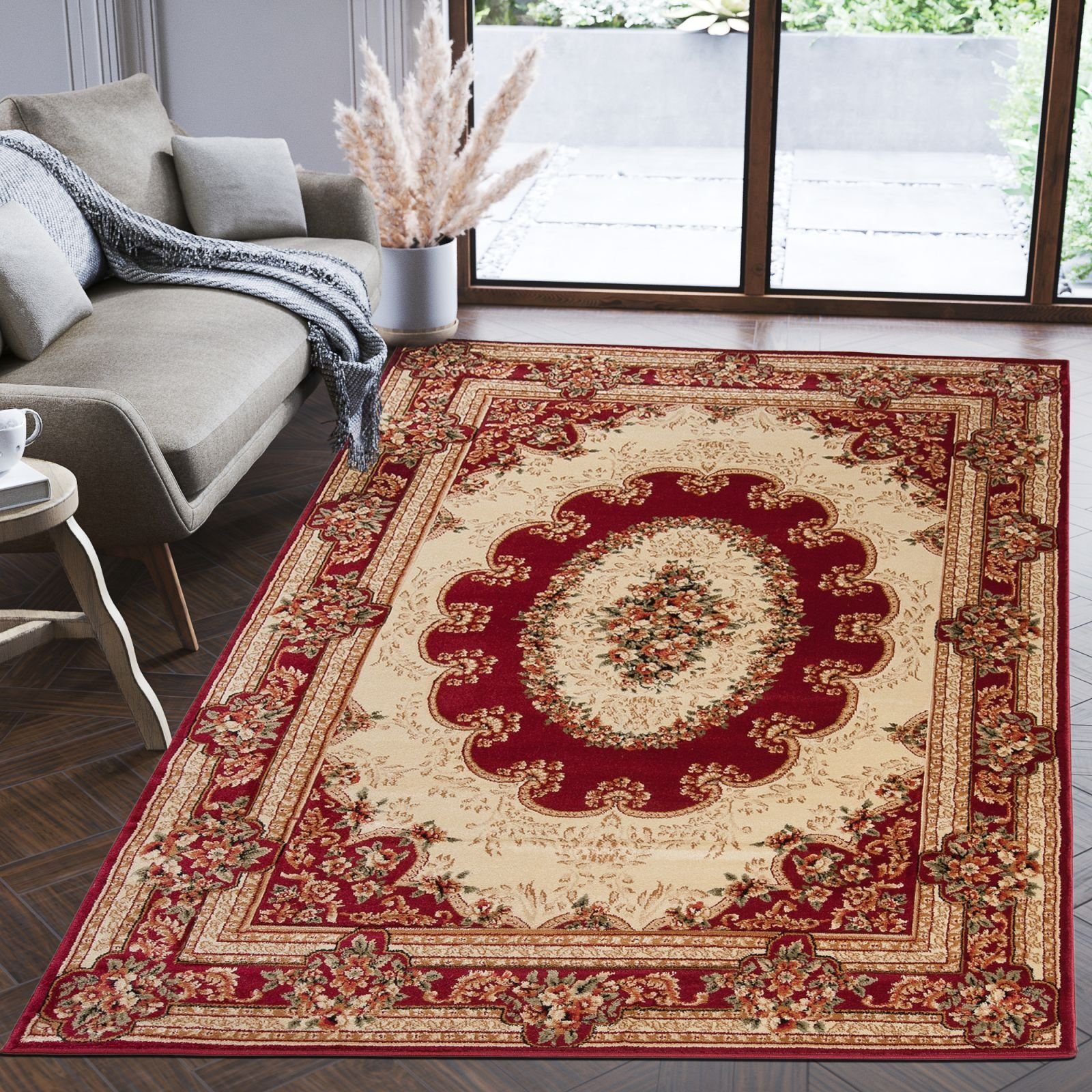 Mazovia Orientteppich Klassisch Bordüre Rot Flur, Diele, Küche, Büro, Fußbodenheizung – Bild 2 von 5