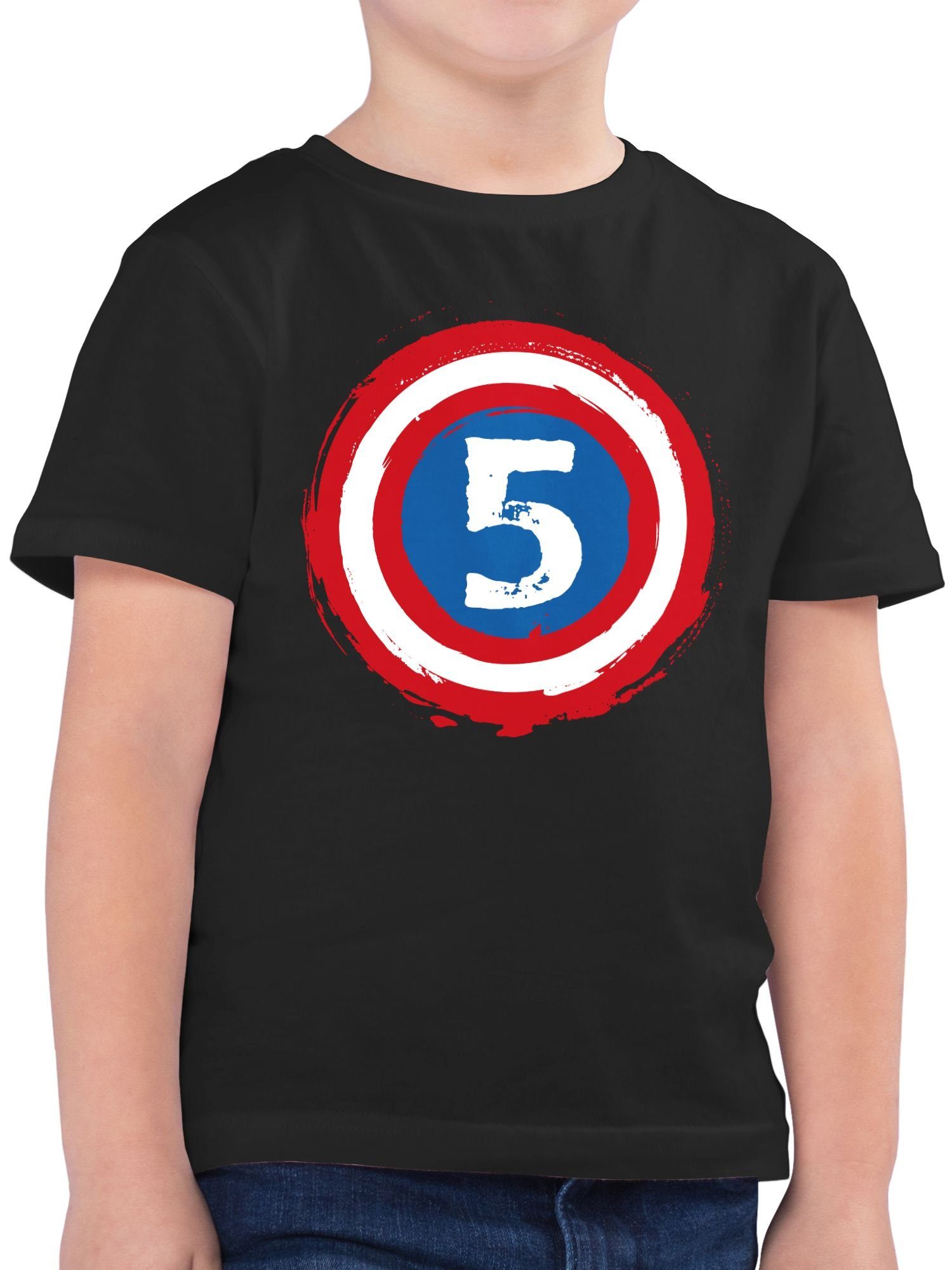 T-Shirt Superhelden Schild Fünf