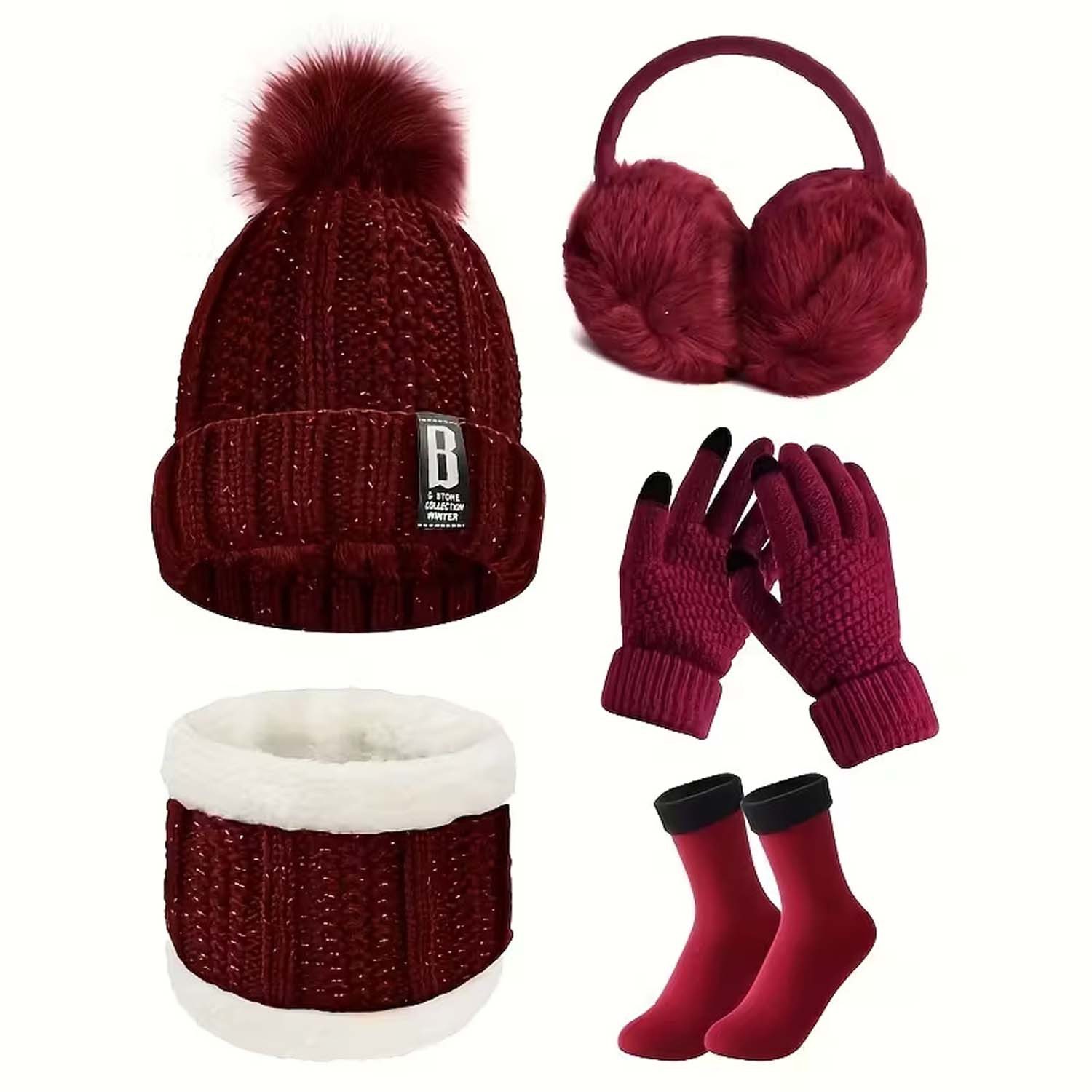 nsihing Mütze & Schal 5-teiliges Herbst- und Winter-Warmmütchenset,für Outdoor