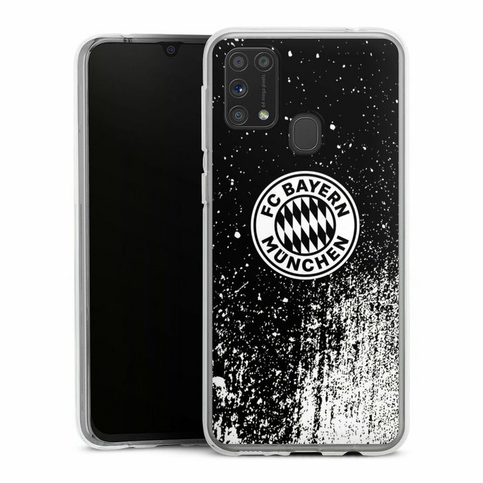 DeinDesign Handyhülle FC Bayern München Offizielles Lizenzprodukt FCB Splatter Schwarz - FCB Samsung Galaxy M31 Silikon Hülle Bumper Case Handy Schutzhülle