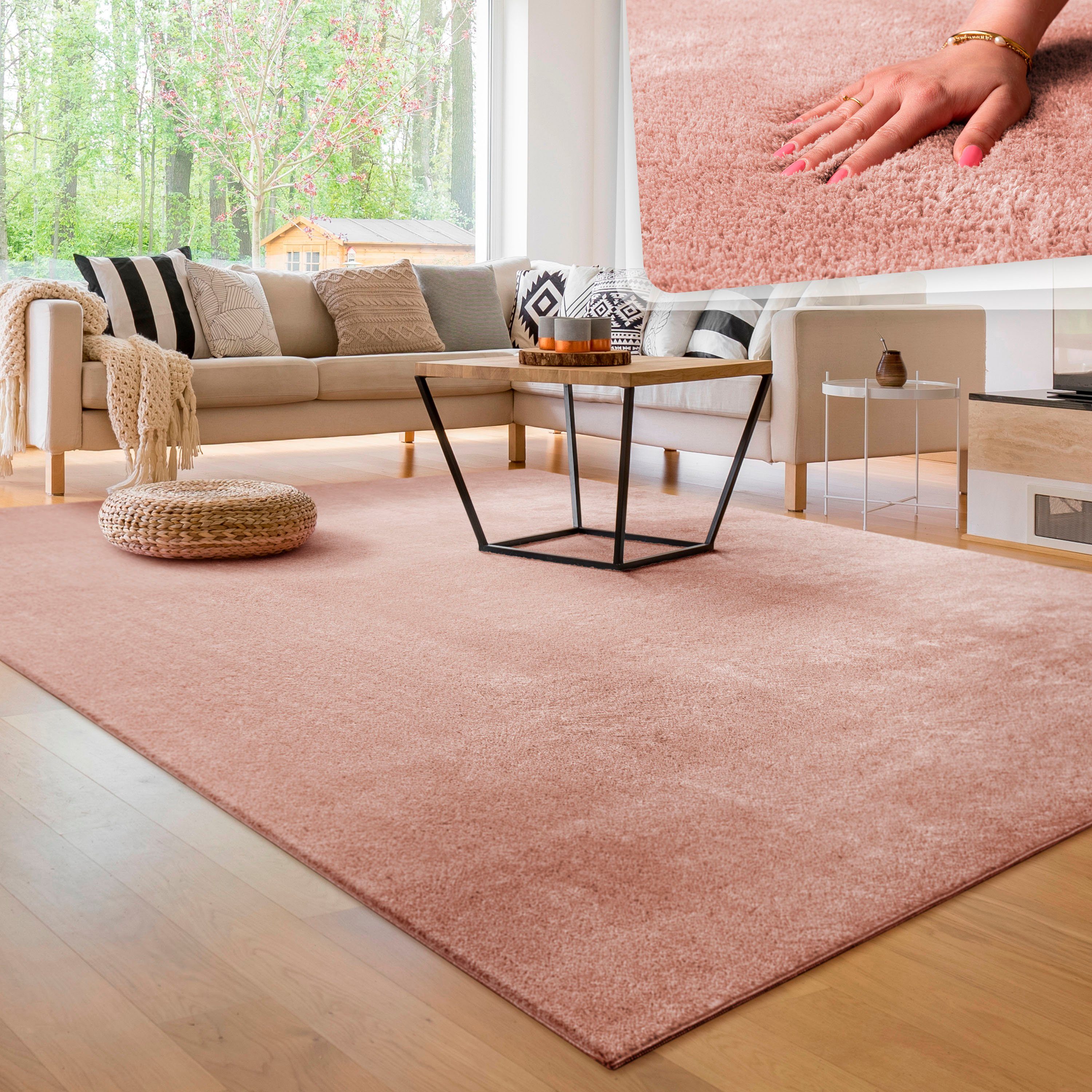 Teppich Cadiz 630, Paco Home, rechteckig, Höhe: 22 mm, Uni-Farben,  besonders weich, auch als Läufer erhältlich, waschbar