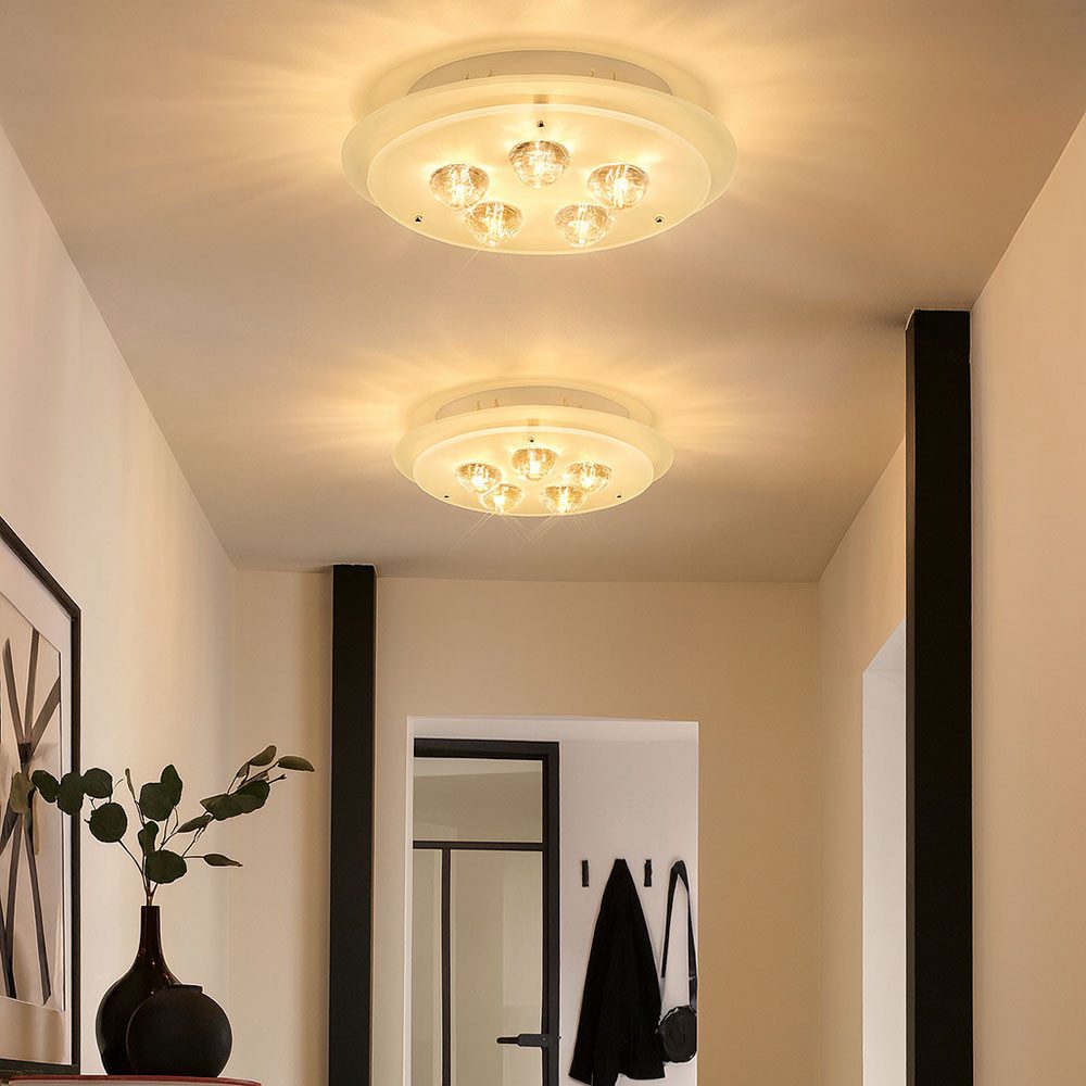 Esto Deckenleuchte, Leuchtmittel nicht inklusive, Deckenleuchte Deckenlampe Rundleuchte Metall Glas Satiniert Kristall