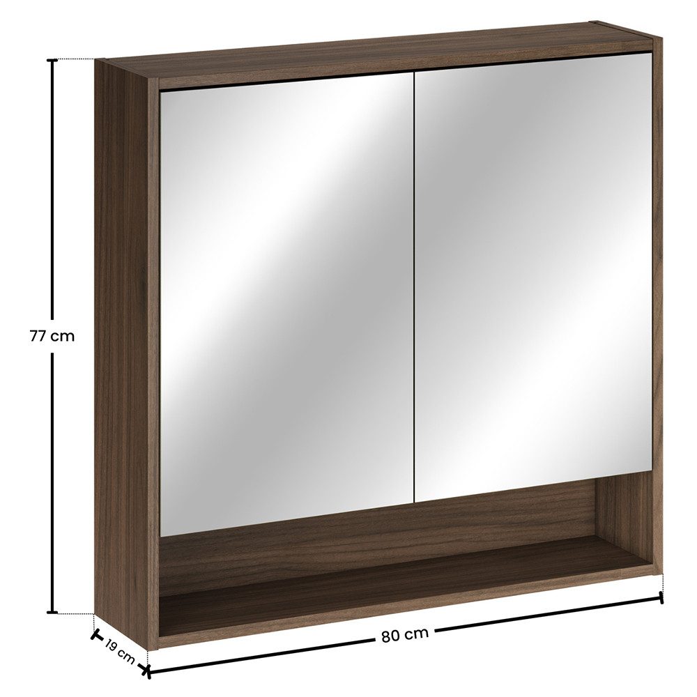 Lomadox Spiegelschrank VERZUOLO-56-WALNUT 80 cm breit in Walnuss, 2-türig, inkl. LED-Beleuchtung – Bild 4 von 5