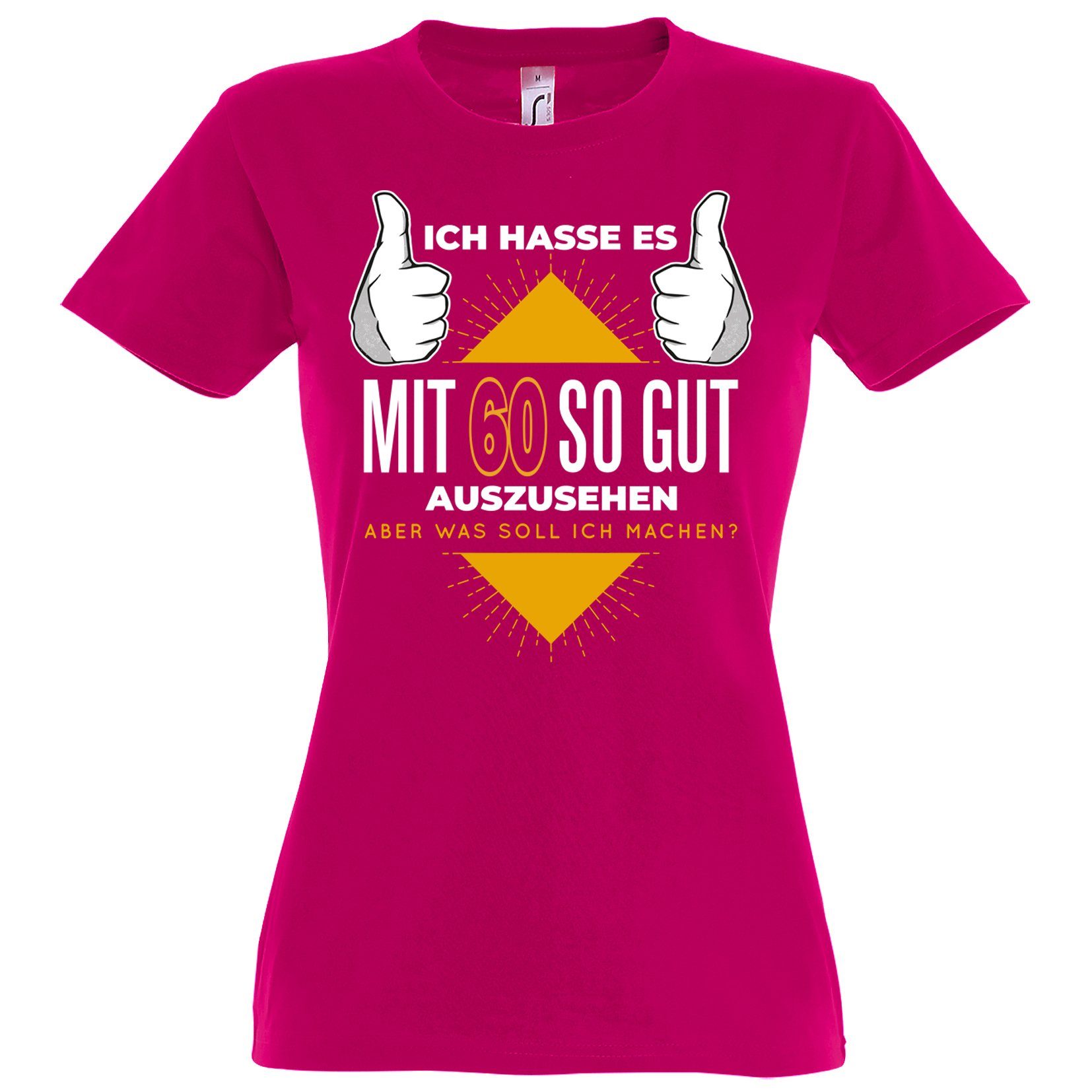 Youth Designz T-Shirt 60 Und Gutaussehend Damen Shirt mit lustigem Frontprint Fuchsia