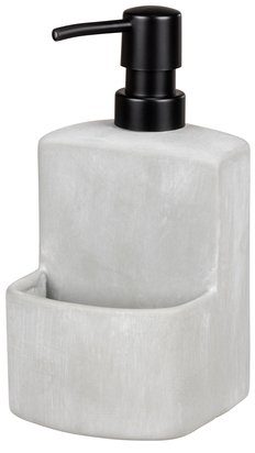 WENKO Spülmittelspender Modell Festival, aus Beton, angesagter Industrial Look, mit Spülschwamm-Fach, 380 ml