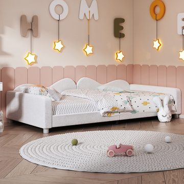 Celya Kinderbett Polsterbett 90 x 200 cm, Schlafsofa Bettgestell, Teddystoff Multifunktionales, mit Rückenlehne und Armlehnen