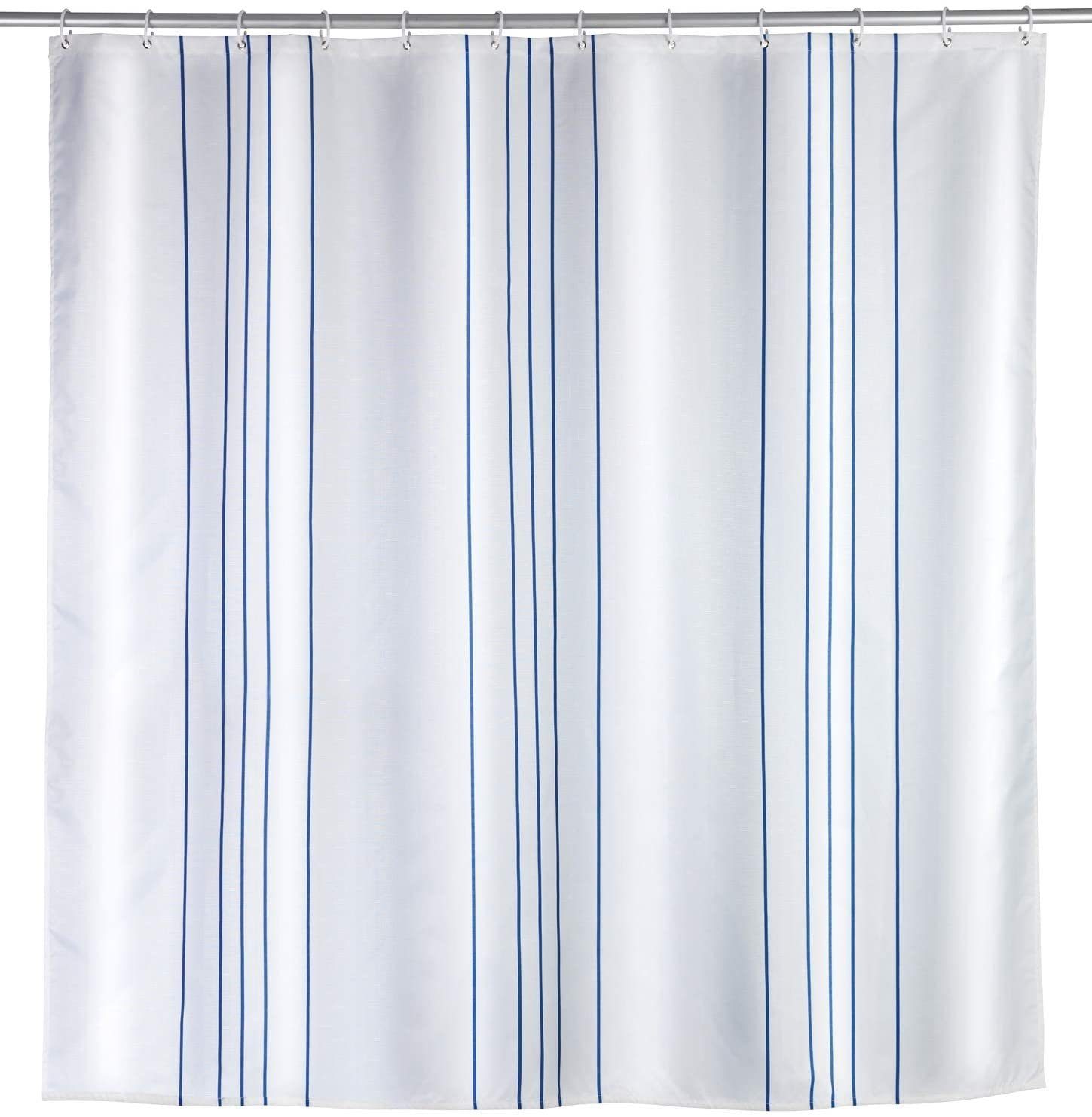 WENKO Duschvorhang Linen Blue 180x200 cm Breite 180 cm, Badewannenvorhang Anti-Schimmel-Effekt