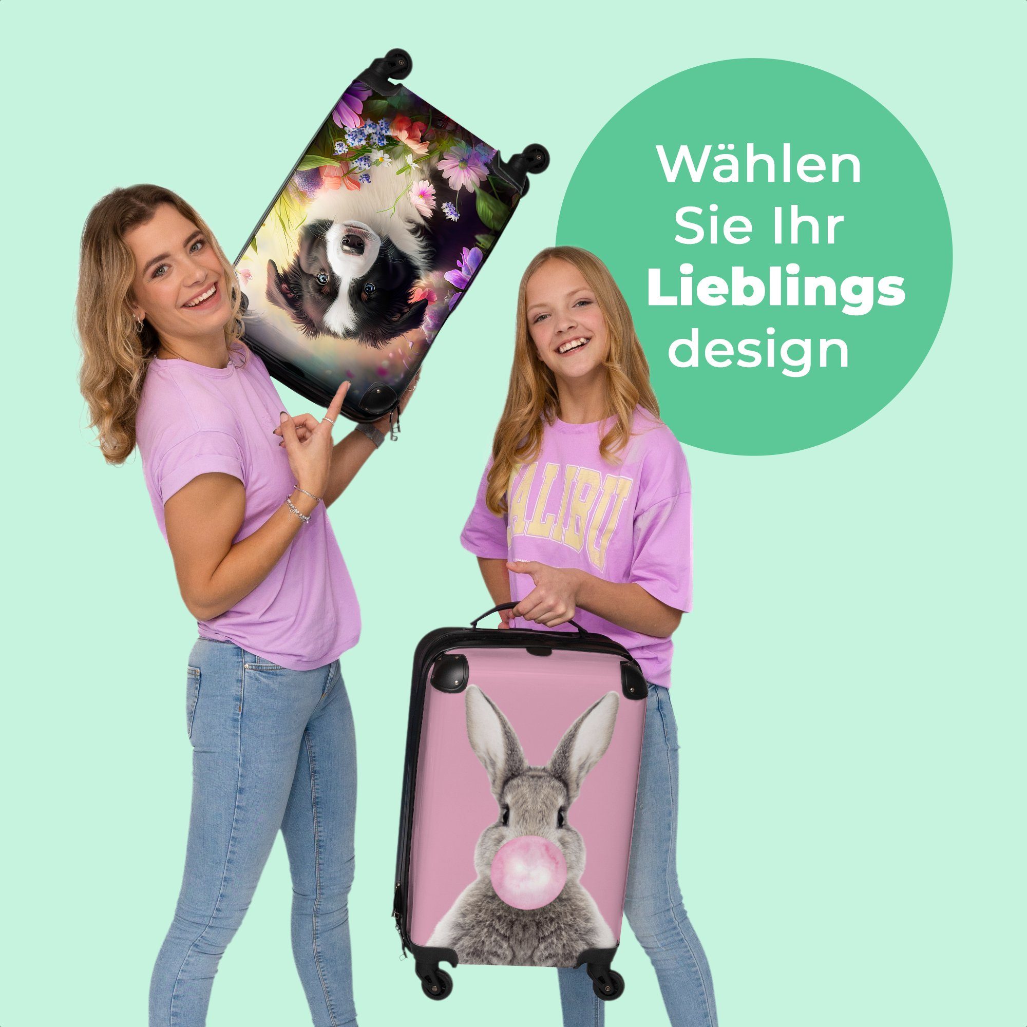 Natur Trolley - NoBoringSuitcases.com© - Kleine - Sonne Cabin Hund, 55x35x20cm Blumen Rollen, Rollen - Welpe Handgepäck Rollkoffer 4 Reisekoffer Collie 4 Border Handgepäckkoffer - - mit