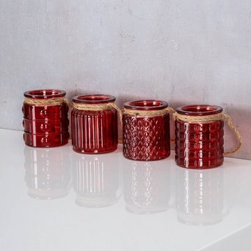 Levandeo® Teelichthalter, 4er Set Windlicht H10cm Glas Rot Bordeaux Teelichthalter Tischdeko