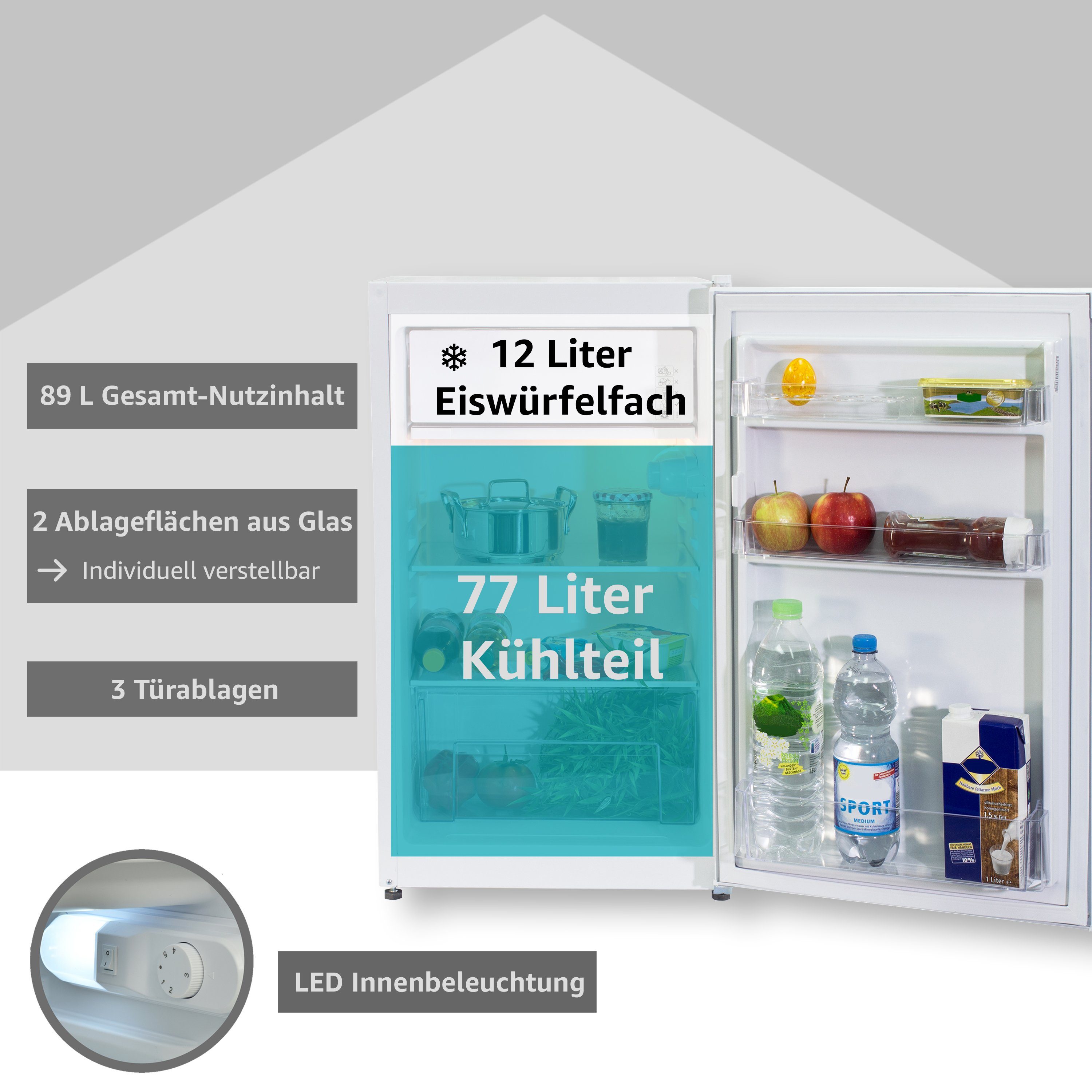 breit, Eiswürfelfach, Gesamt-Nutzinhalt mit Tischkühlschrank 82.1 Kühlschrank cm Telefunken L 89 cm hoch, 48 CF-33-101-W,