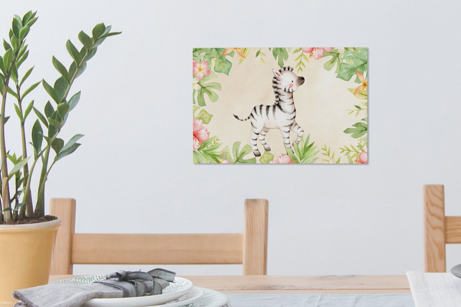 OneMillionCanvasses® Leinwandbild Zebra - (1 Aufhängefertig, Wanddeko, - Wandbild St), Aquarell, Leinwandbilder, Dschungel cm 30x20