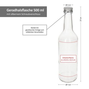 MamboCat Einmachglas 12er Set Geradhalsflasche 500 ml + Schraubverschluss Deckel Silber, Glas