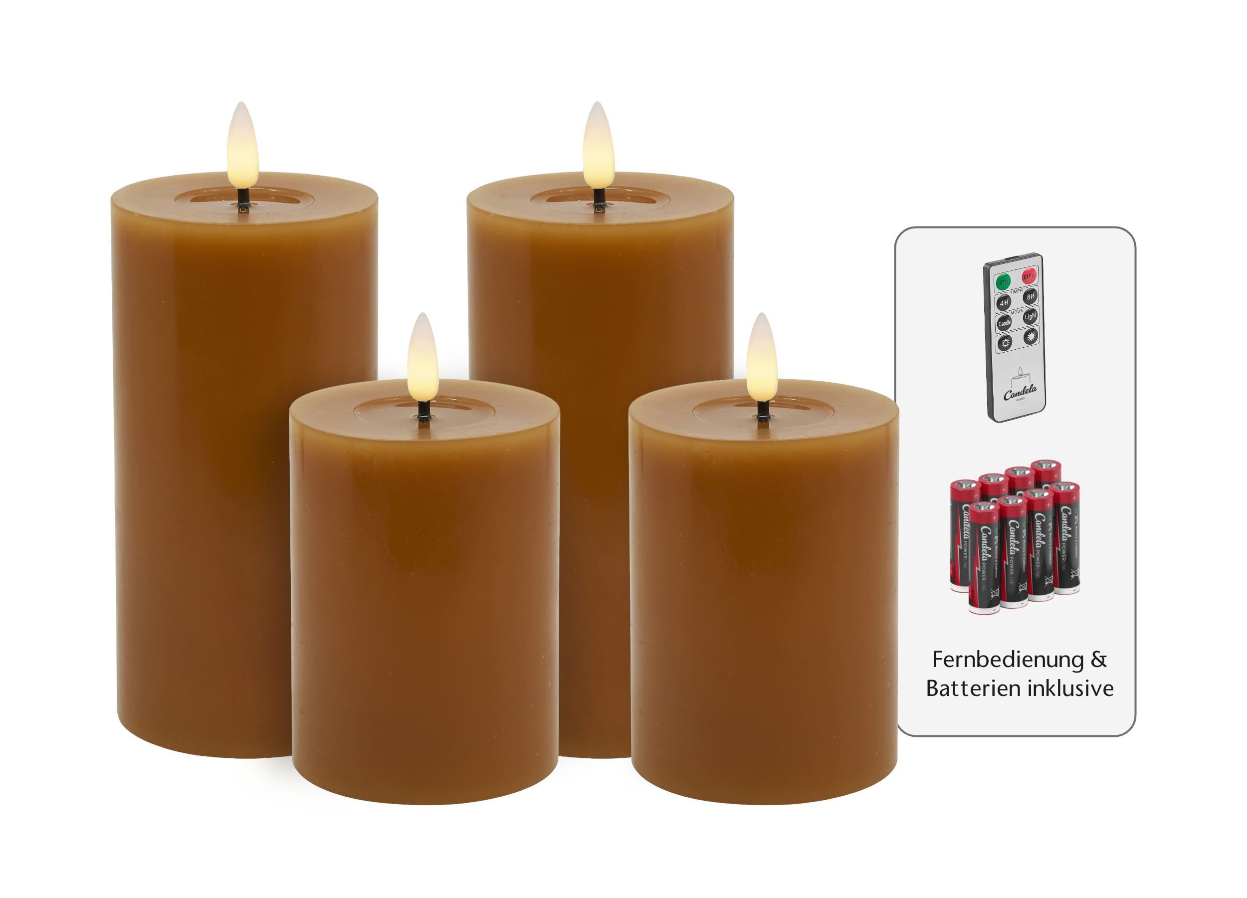LC Home LED-Kerze (Spar-Set, 4-tlg., verschiedene Größen), Echtwachs, Dimmbar, Timer Funktion