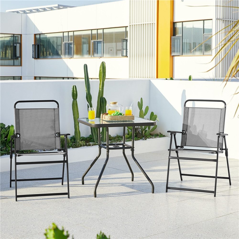 Yaheetech Klappstuhl Klappbarer Gartenstuhl aus Atmungsaktivem Texteline-Gewebe (2 St), 2er-Set Faltsessel mit Rückenlehne & Armlehnen mit je 100 kg Belastbar