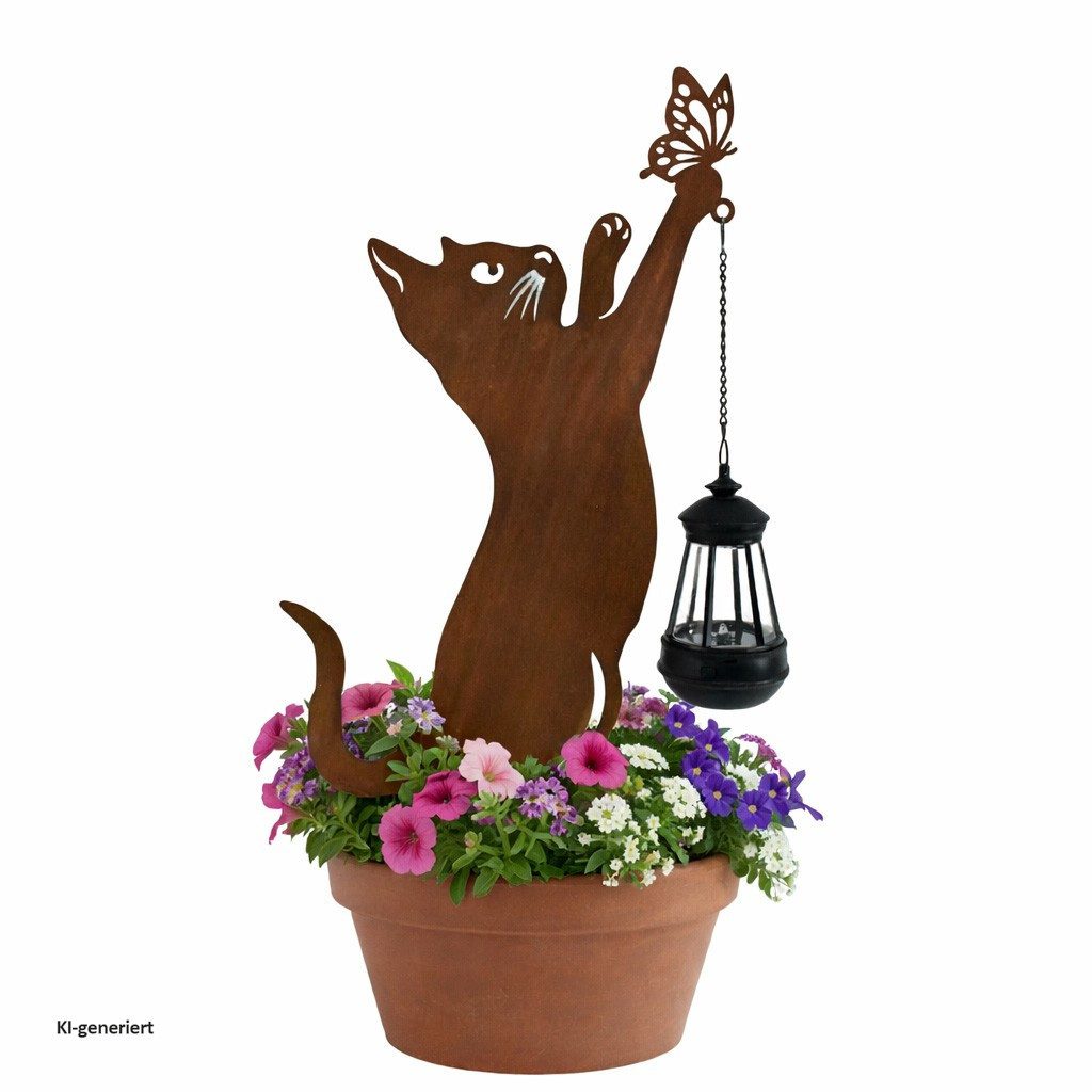 HTI-Living Gartenfigur Gartenstecker Katze Metall Rostoptik mit Lampe dekorative Gartendeko, (1 Stück, 1 Gartenstecker ohne Dekoration)