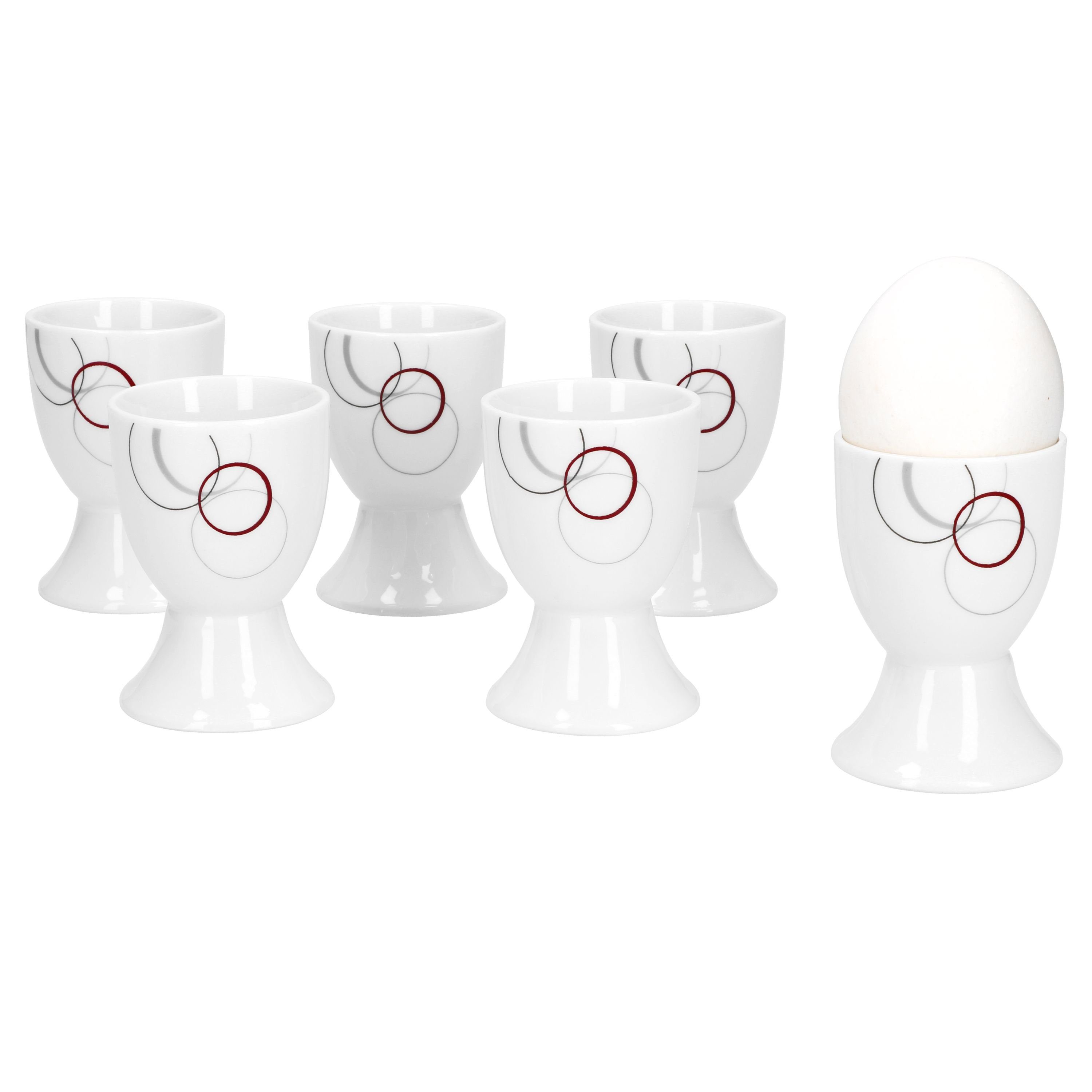 van Well Eierbecher 6er Set Eierbecher Palazzo 4,8cm weiß Porzellan mit Dekor-Kreisen