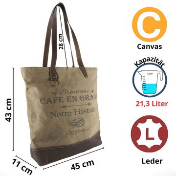 Sunsa Handtasche Damen Handtasche. Große Tasche aus Canvas & Leder. Nachhaltige Shopper. XL Vintage Schultertasche mit echtem Lederreimen. Braune Shoulder Bag, Ordner A4 geeignet.