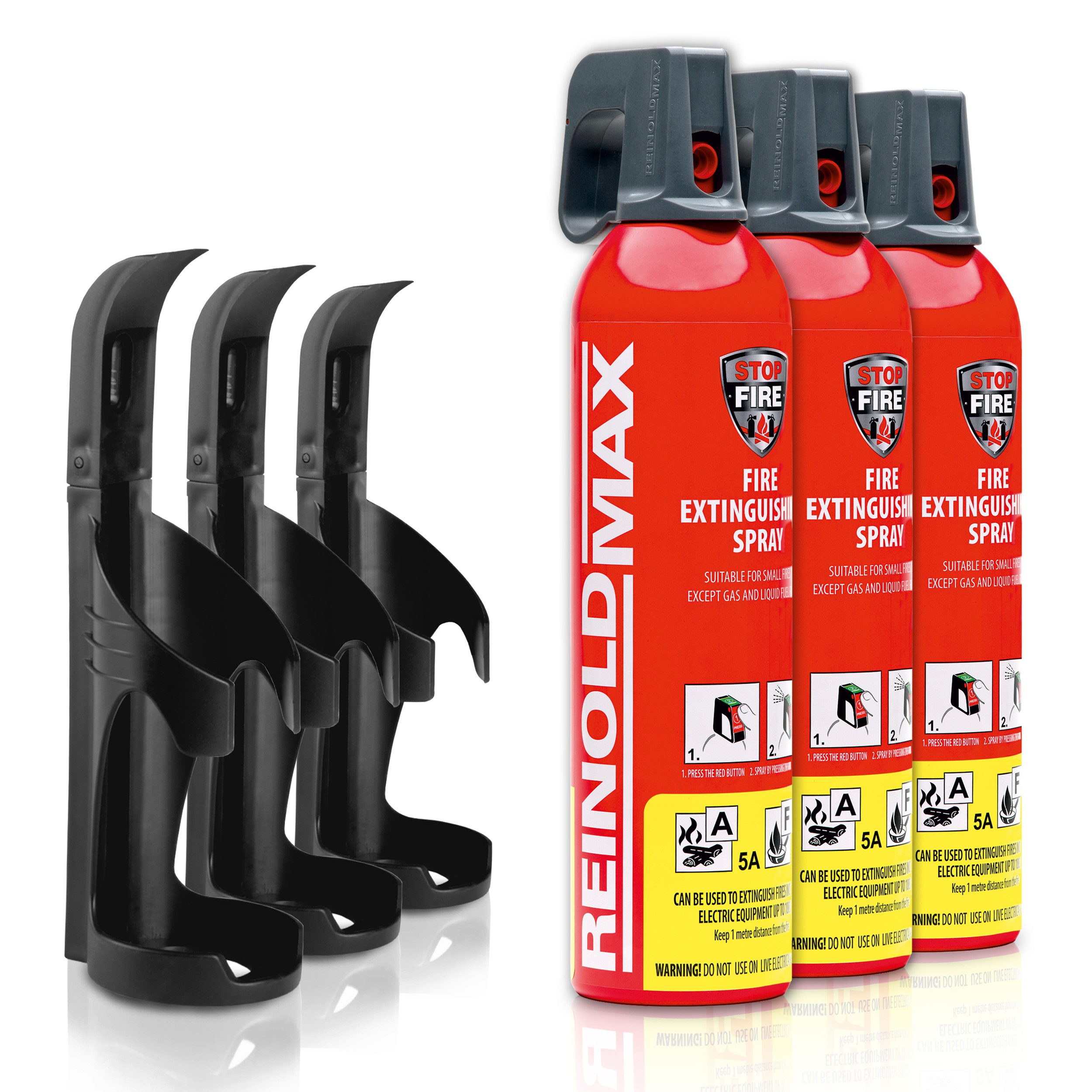 Xenotec Feuerlöschspray XENOTEC Premium Feuerlöschspray– REINOLDMAX– inkl. Wandhalterung, Dauerdruck, Löschschaum AFFF 1 %, (3-St) Auto, Wohnung, Wohnmobil, Garten, Grill