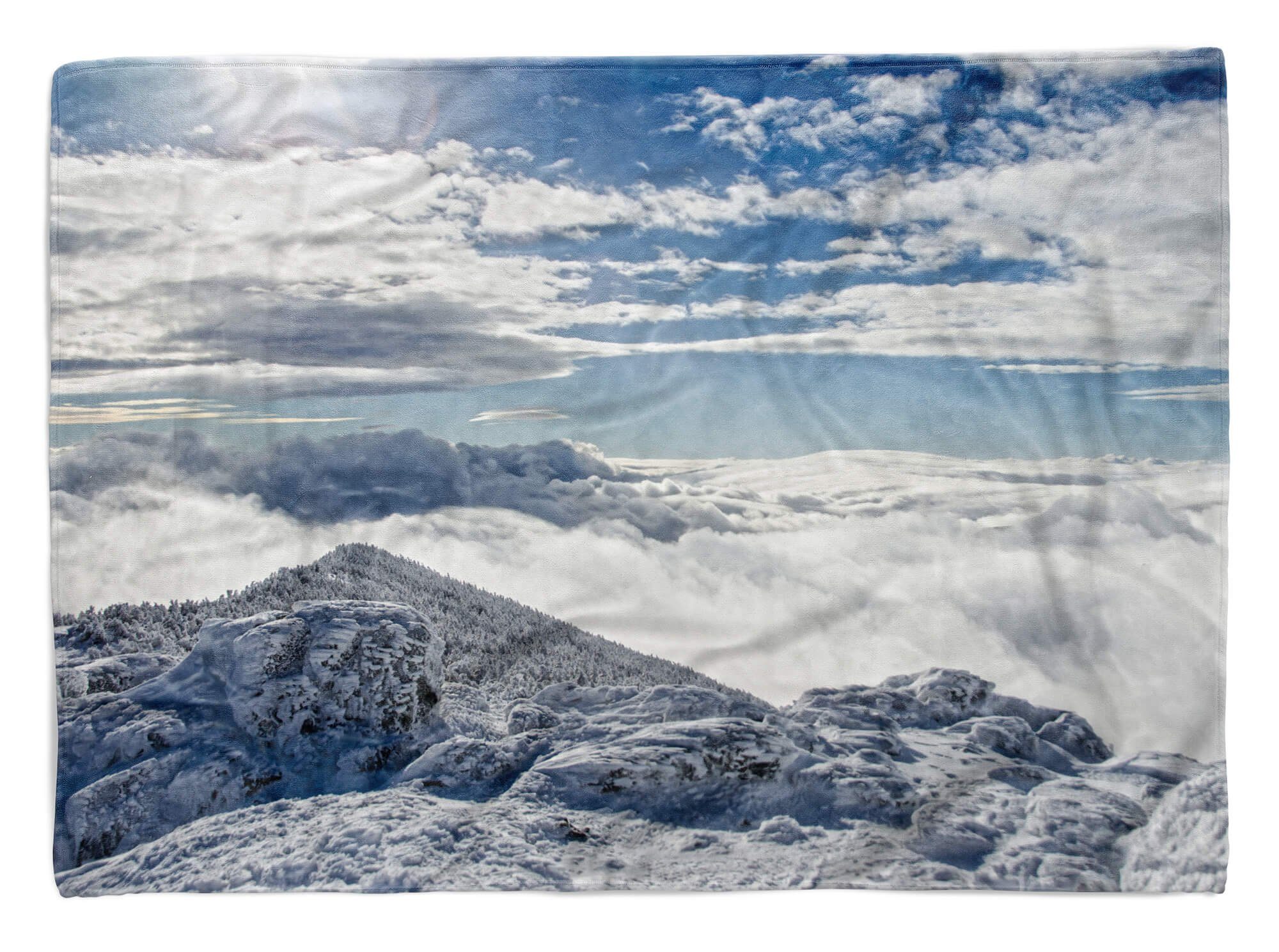Sinus Art Handtücher Handtuch Strandhandtuch Saunatuch Kuscheldecke mit Fotomotiv Berge Schnee Wolken, Baumwolle-Polyester-Mix (1-St), Handtuch